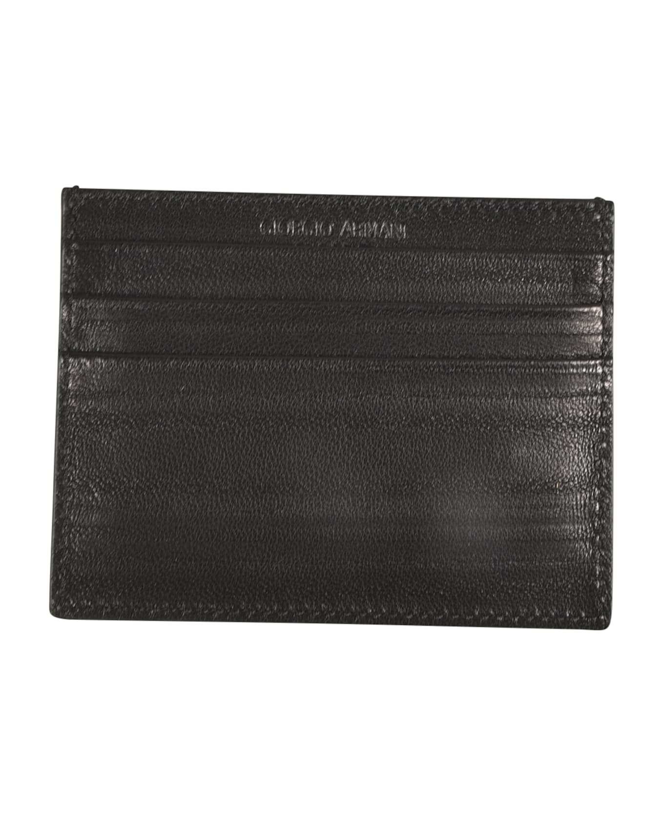 Giorgio Armani Logo Embossed Card Holder - Black