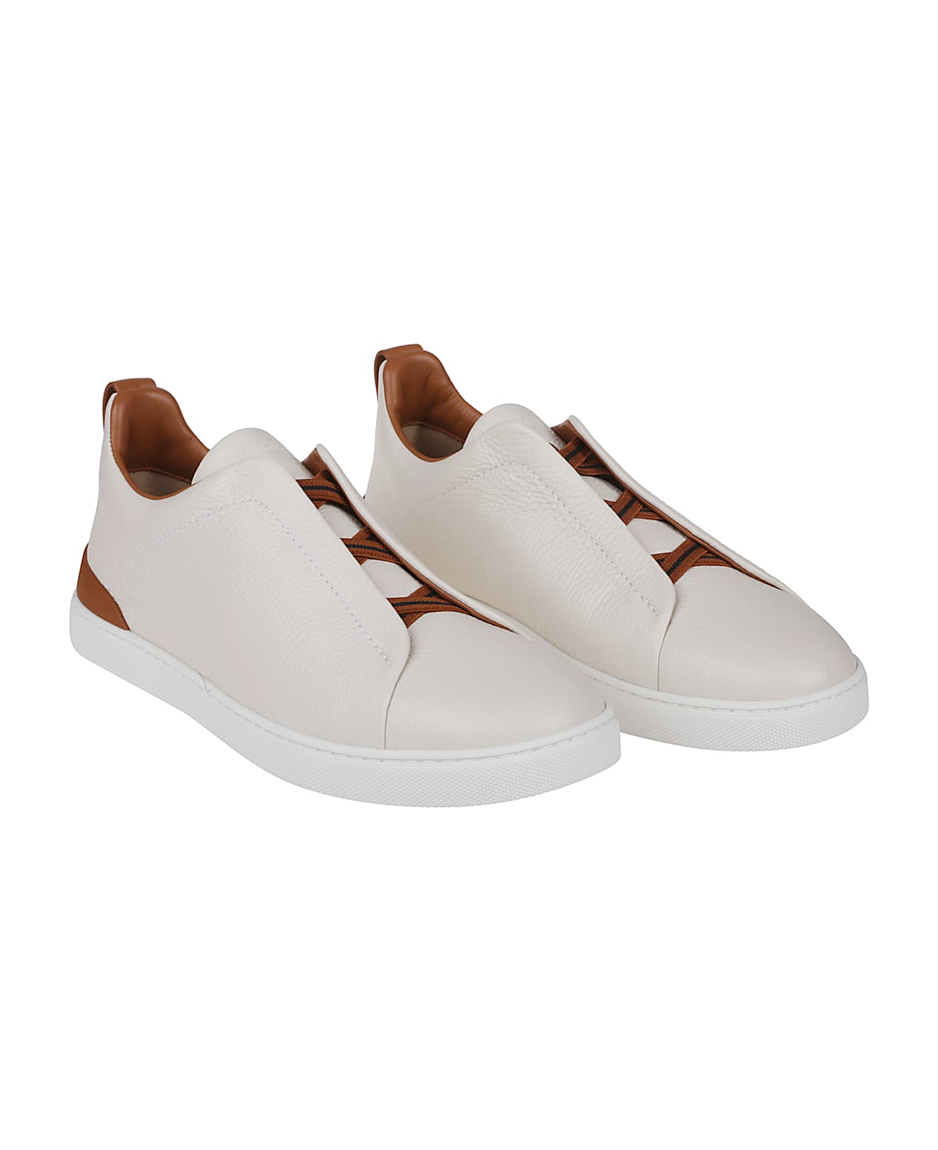 Zegna Triple Stitch Low Top Sneakers - Spa Crema