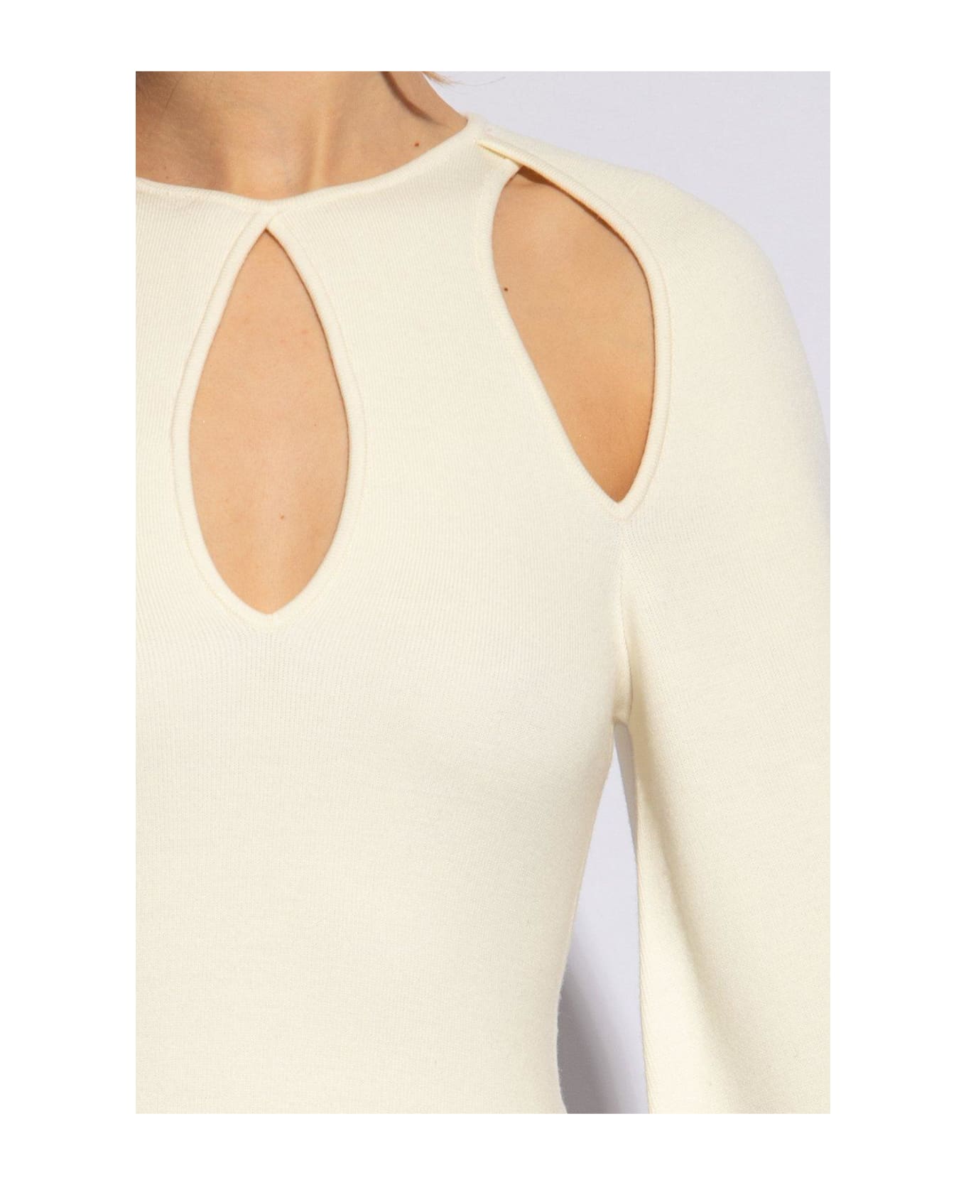 Chloé Puff-sleeved Cut-out Knit Top - Iconic milk