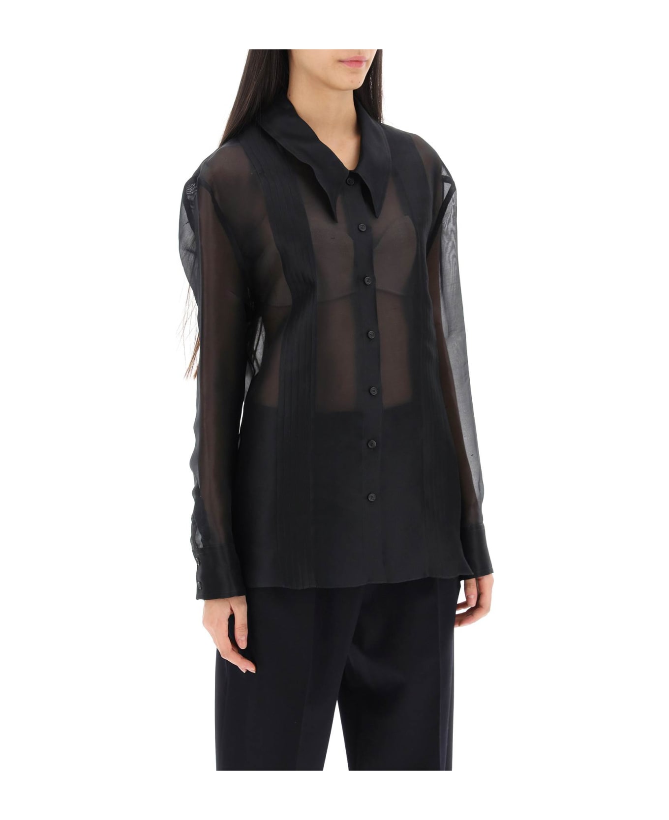 Khaite Nori Shirt In Silk Organza - BLACK (Black)