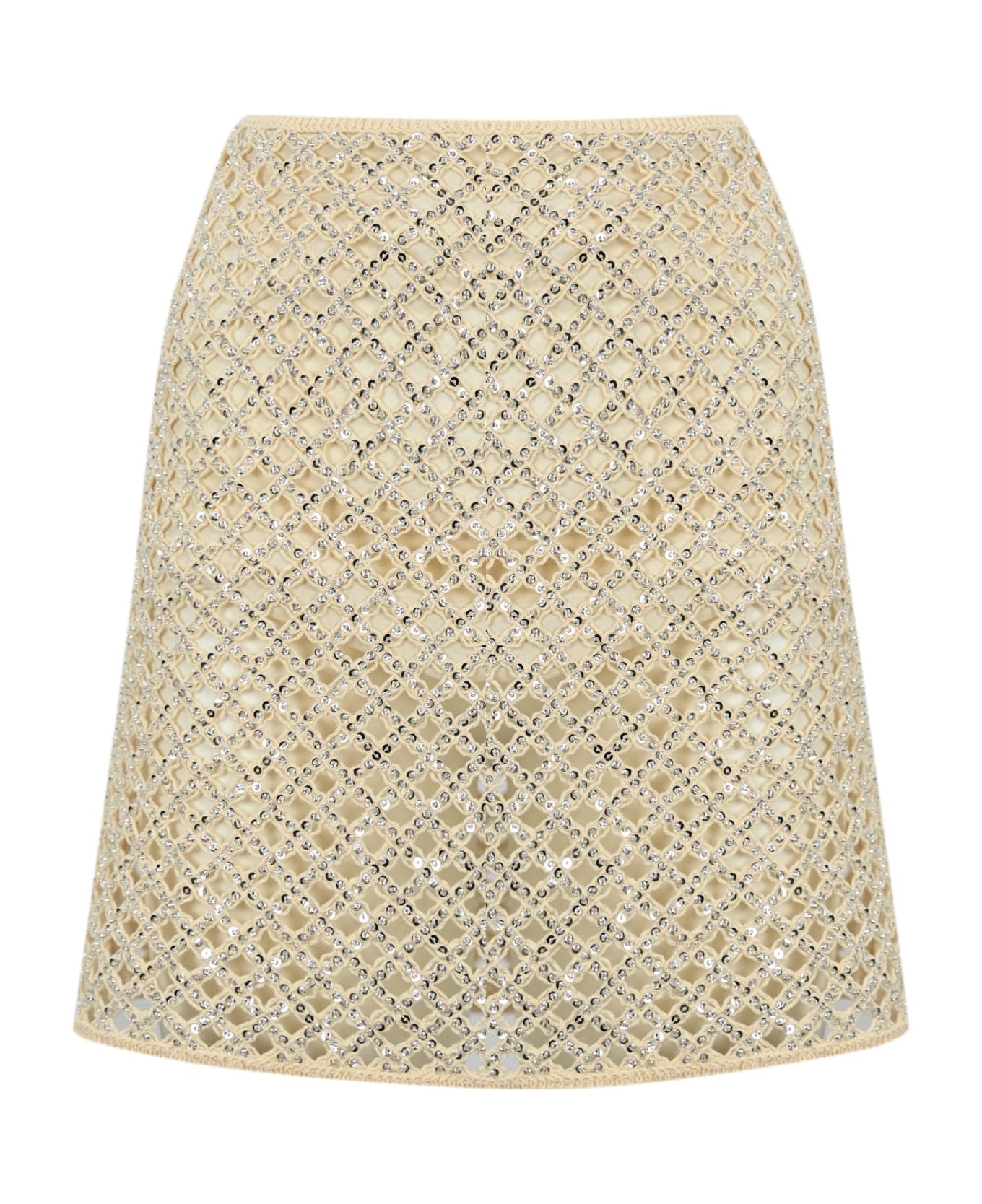 TwinSet Mesh Skirt With Sequins And Beads - Beige