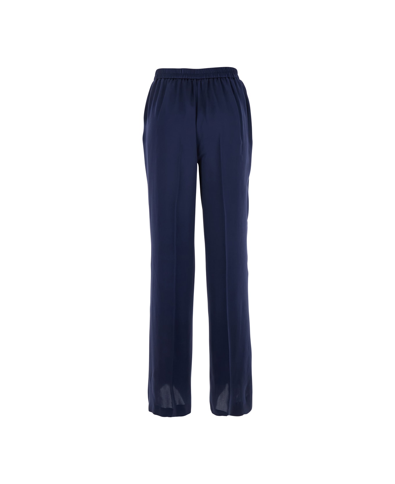 Momonì 
blocos
 Dark Blue Trousers With Elastic Waist In Silk Woman - Blu