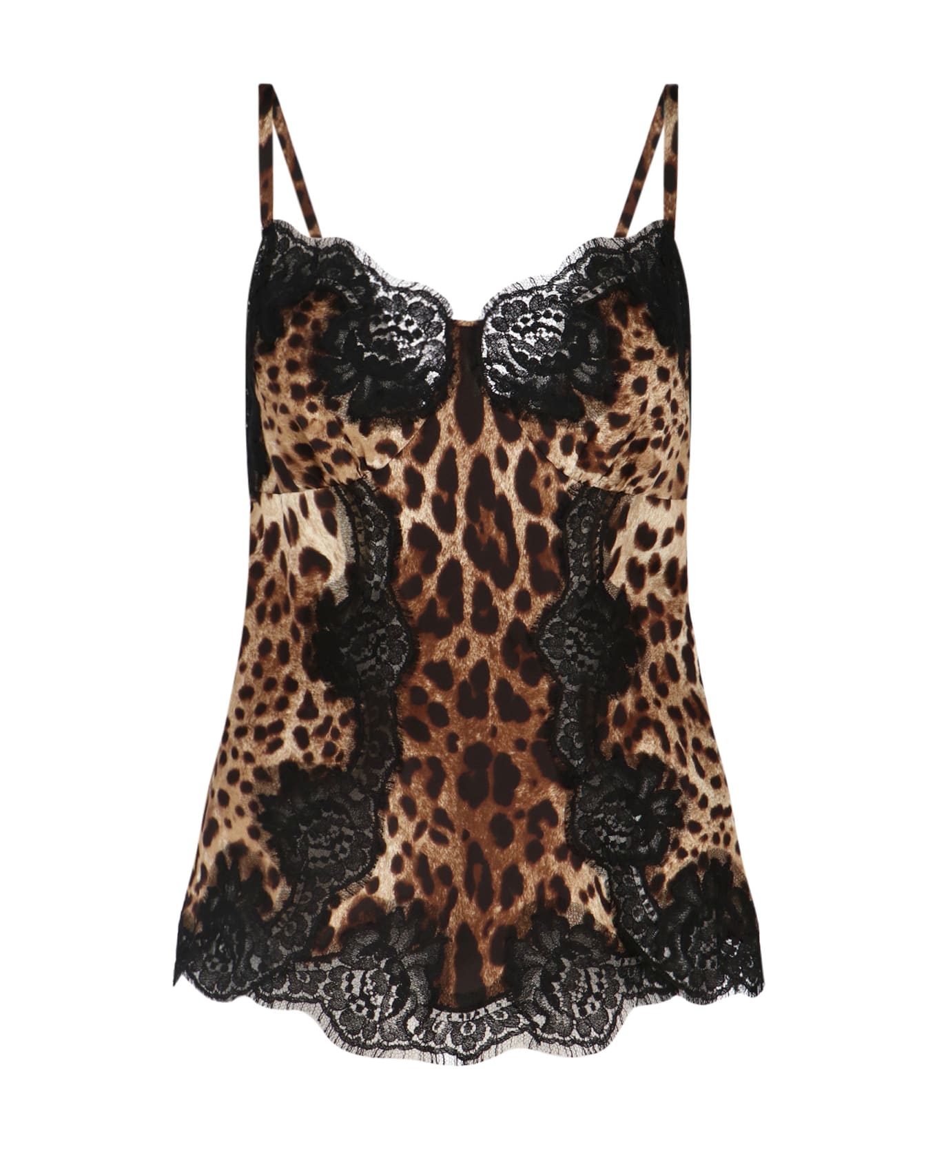 Dolce & Gabbana Animalier Silk And Lace Top - Brown