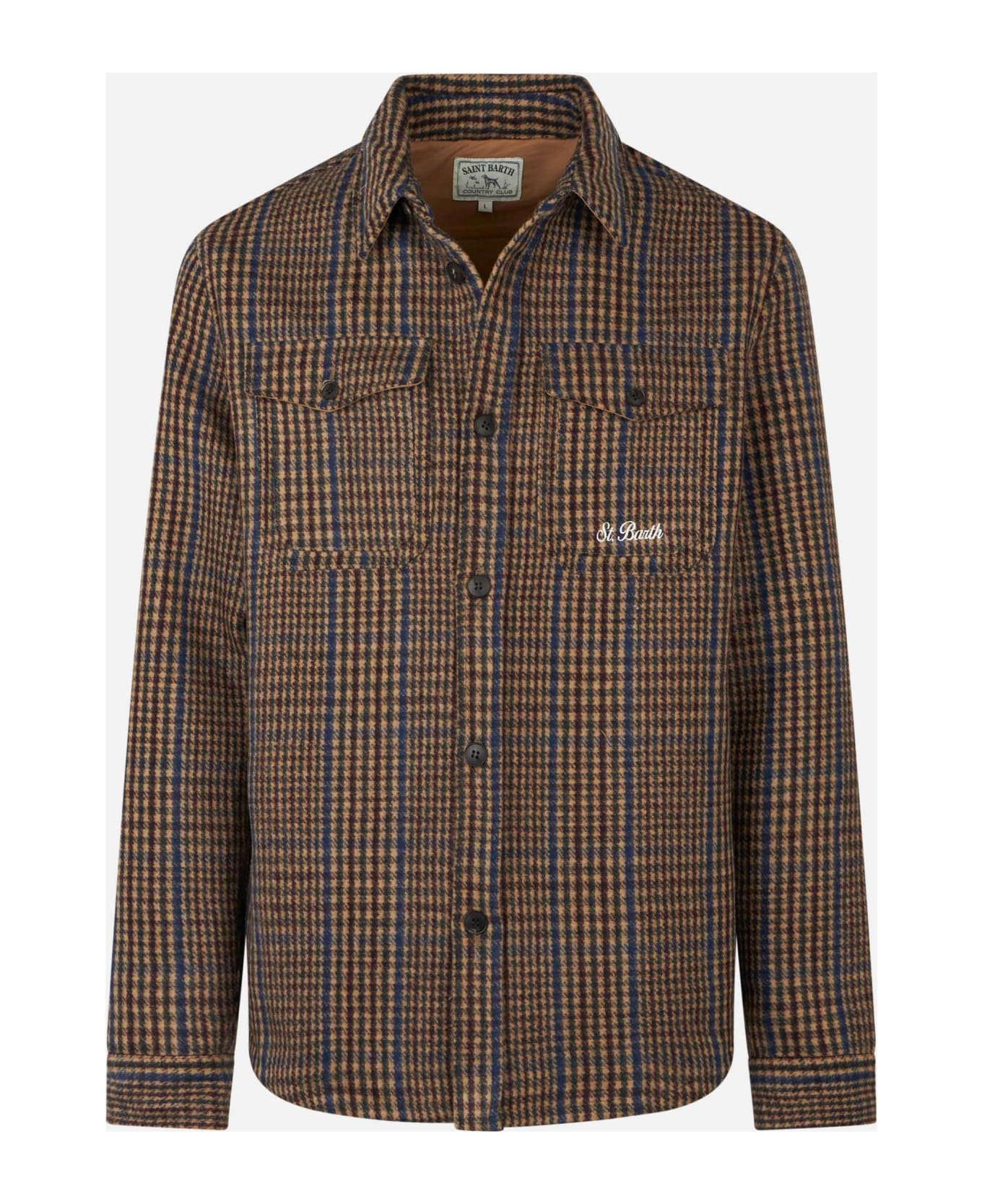 MC2 Saint Barth Man Wooly Prince Of Wales Overshirt With Pockets And Patches - BROWN