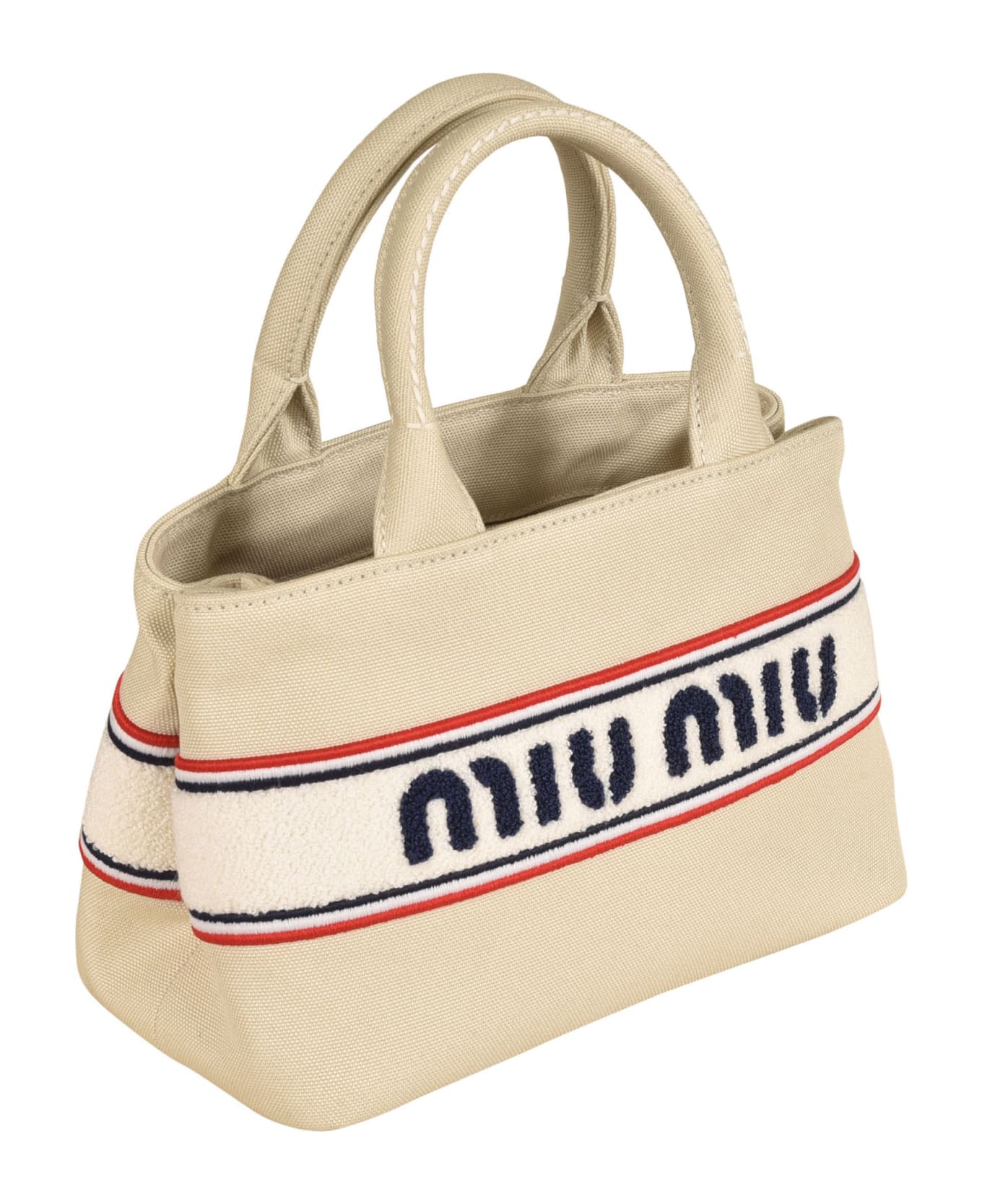 Miu Miu Stripe Logo Detail Top Handle Handbag - Gesso