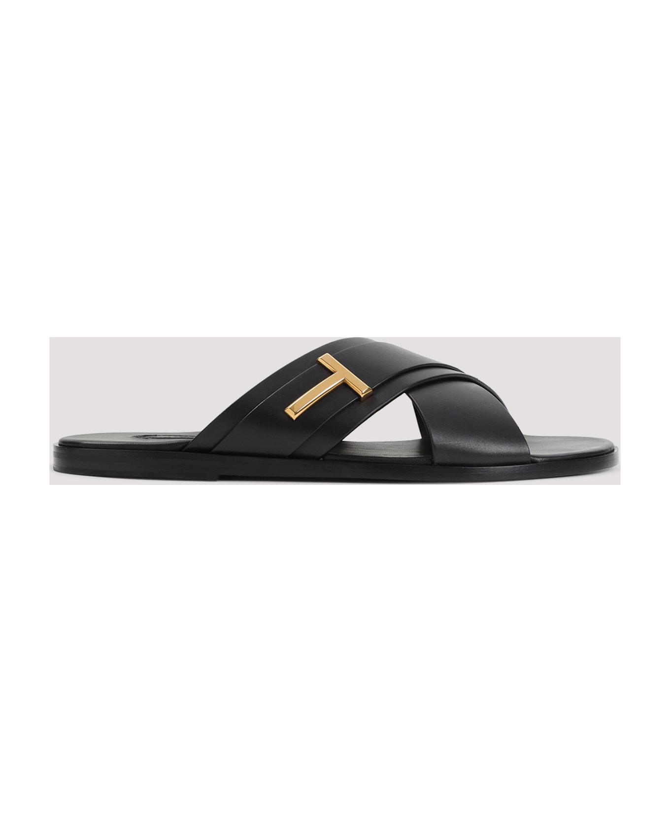Tom Ford Black Leather Slippers - BLACK