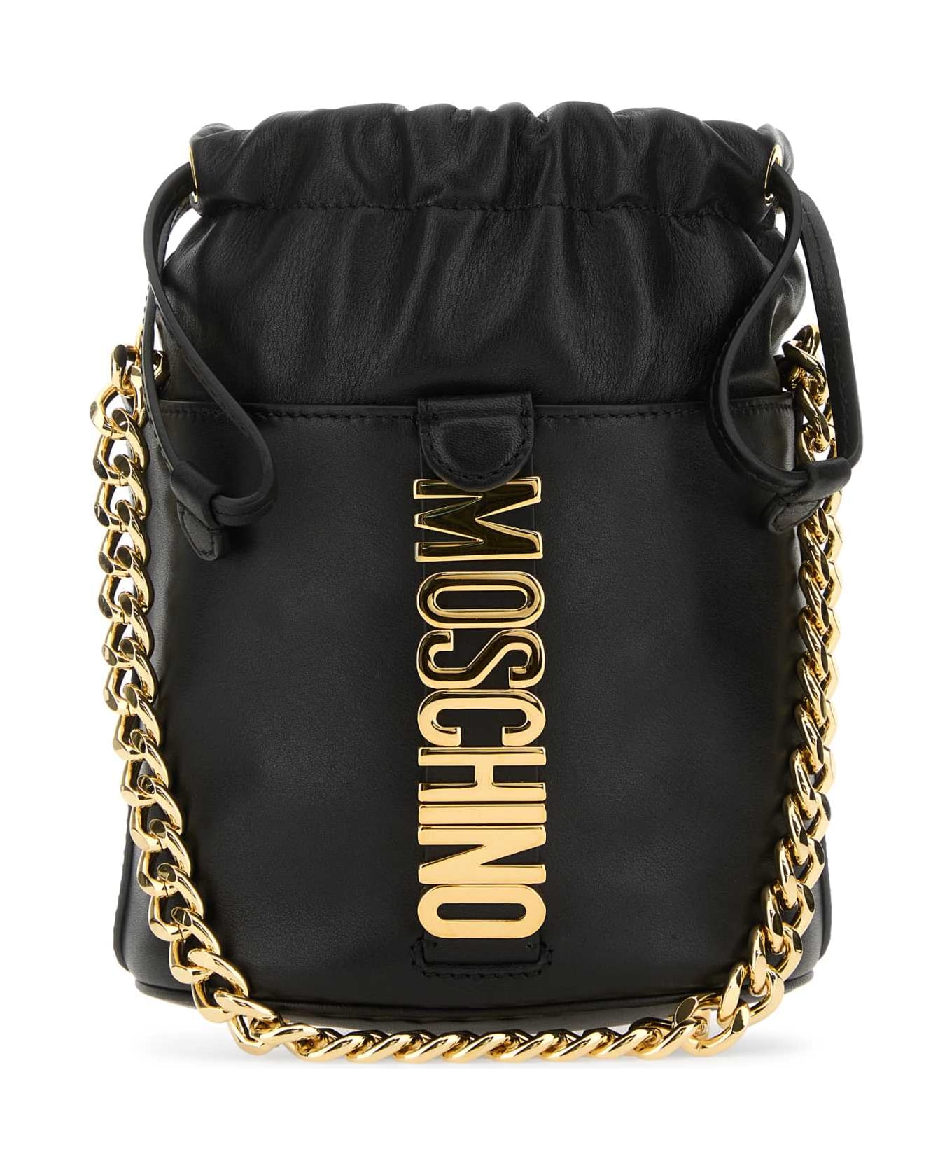 Moschino Black Leather Bucket Bag - NERO