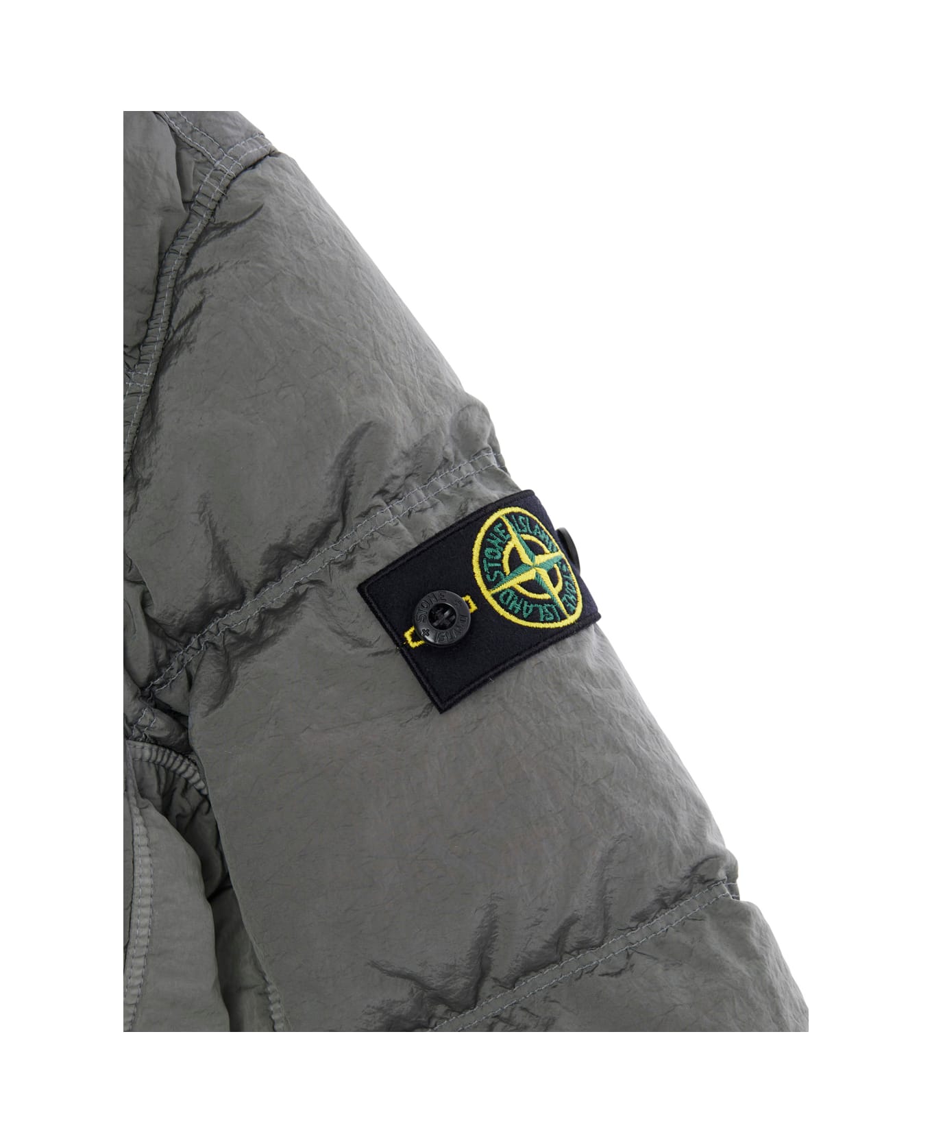 Stone Island Junior Grey Down Jacket With Fixed Hood And Logo Patch On The Sleeve In Tech Fabric Boy - Grey