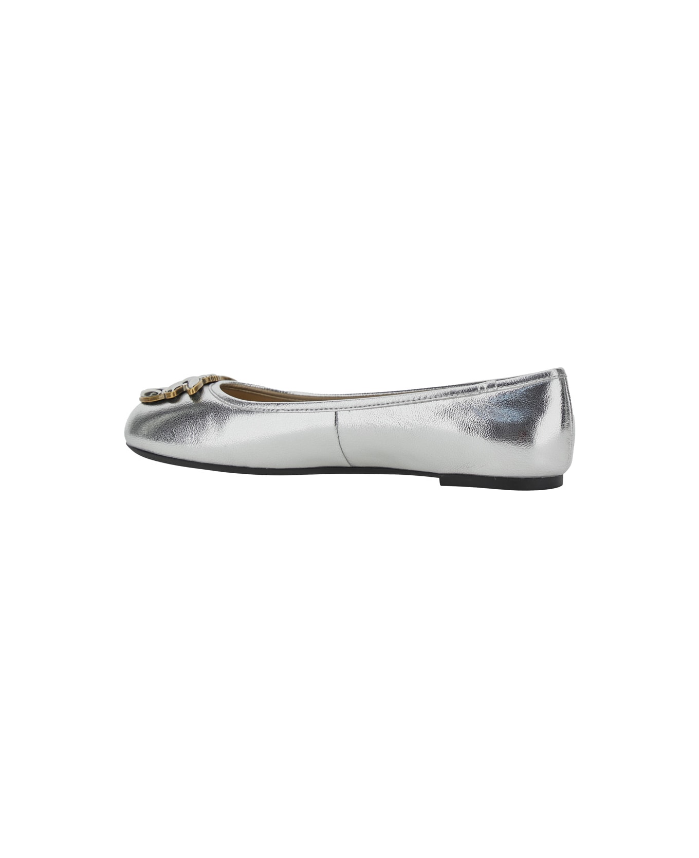 Pinko Metallic 'gioia 03' Ballet Shoes With Love Birds Diamond Cut Logo On The Front In Laminated Leather Woman - Metallic