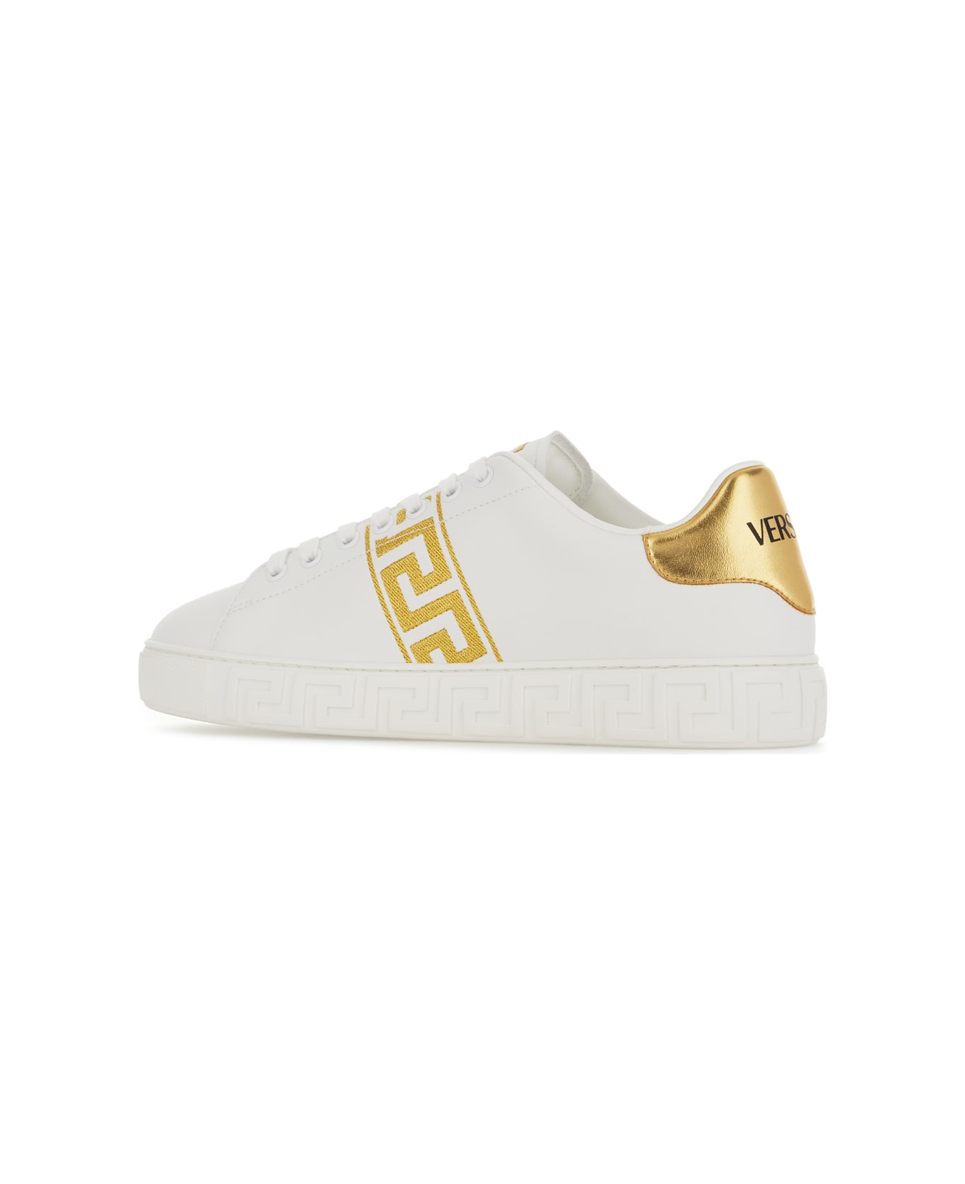 Versace White Leather Greca Sneakers - WHITEGOLD