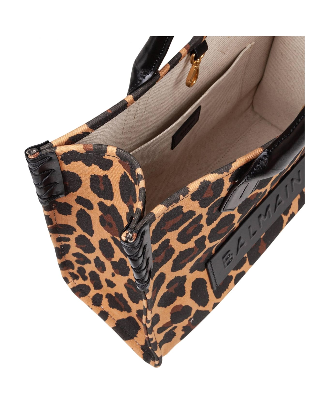 Balmain B-army 36 Canvas Tote Bag With Leopard Print - Brown