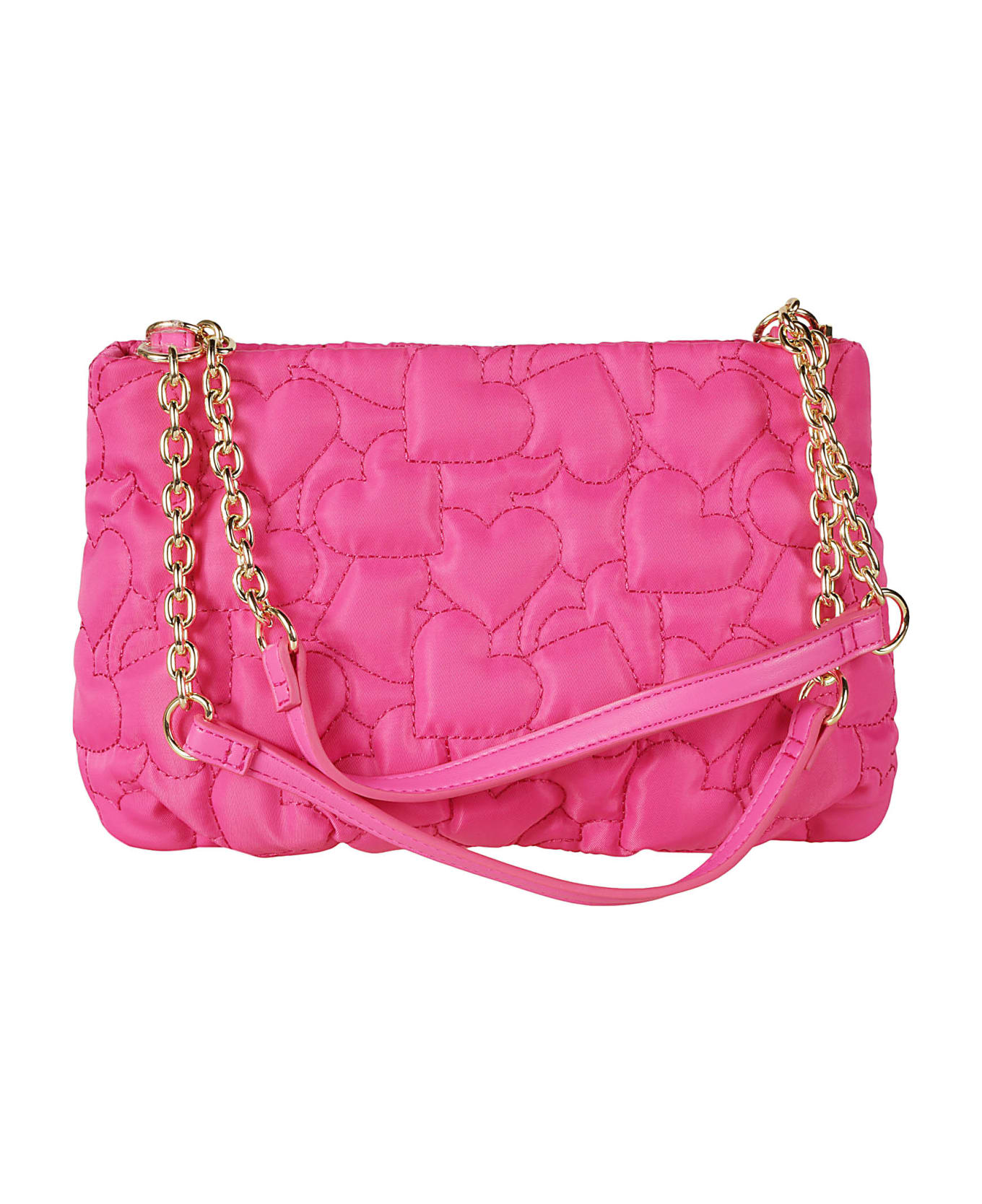 Love Moschino Heart Embroidered Logo Embossed Shoulder Bag - Fuxia
