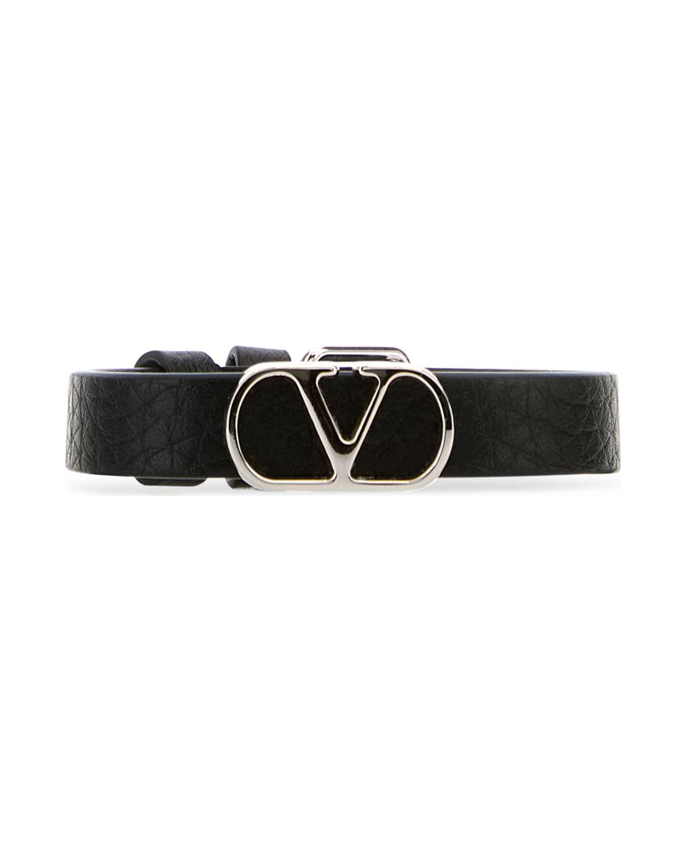 Valentino Garavani Black Leather Vlogo Bracelet - Black