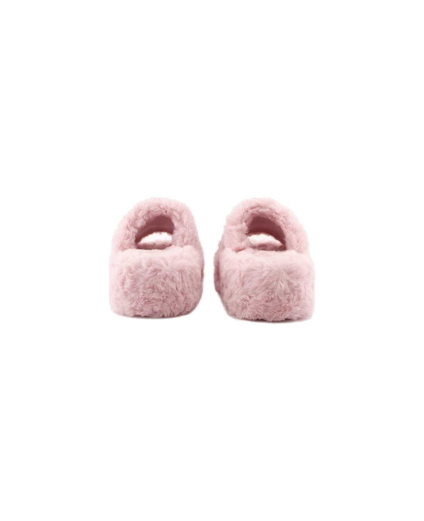 Balenciaga Political Furry Platform Sandals - Light pink