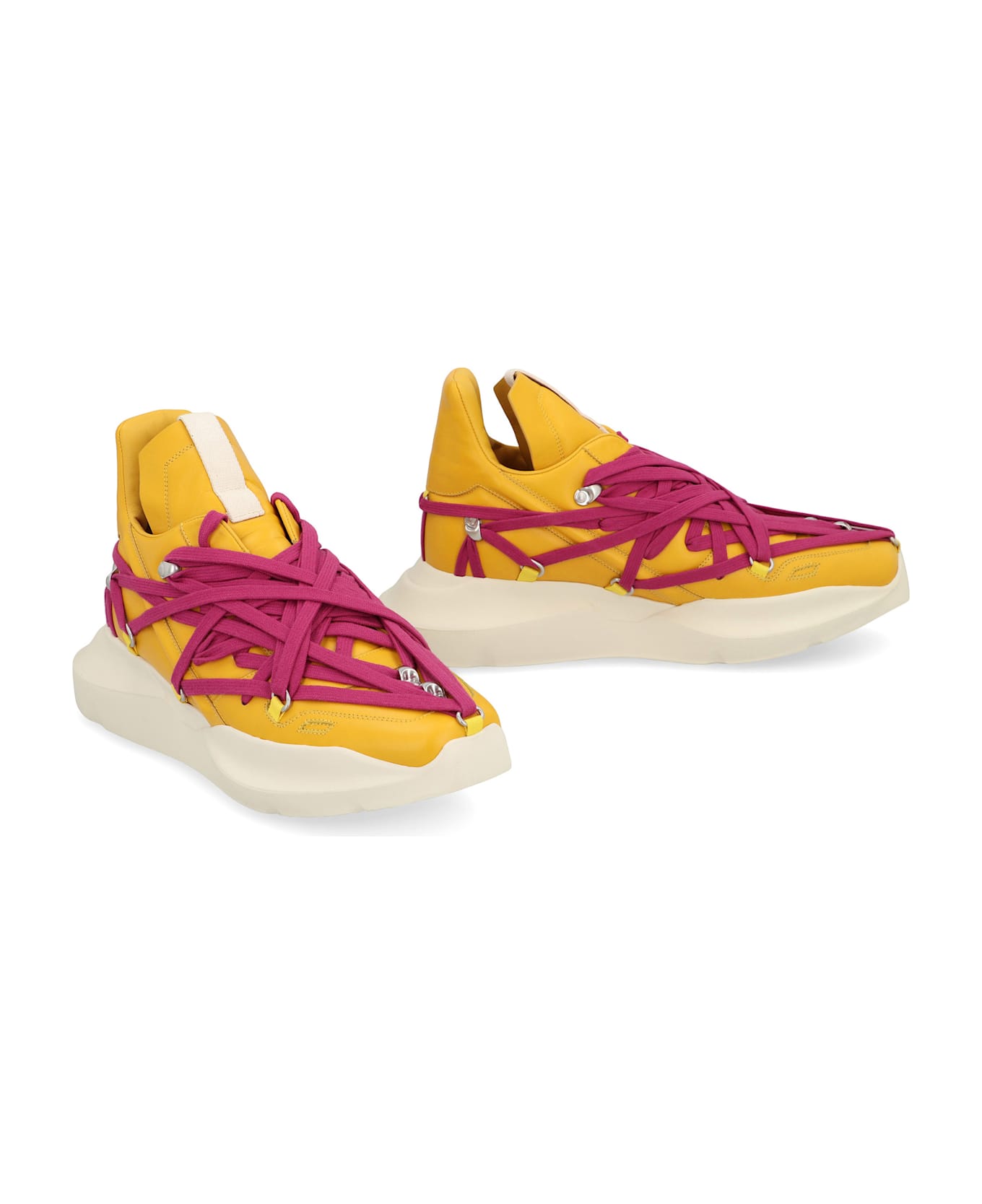 Rick Owens Megalaced Leather High-top Sneakers - Yellow