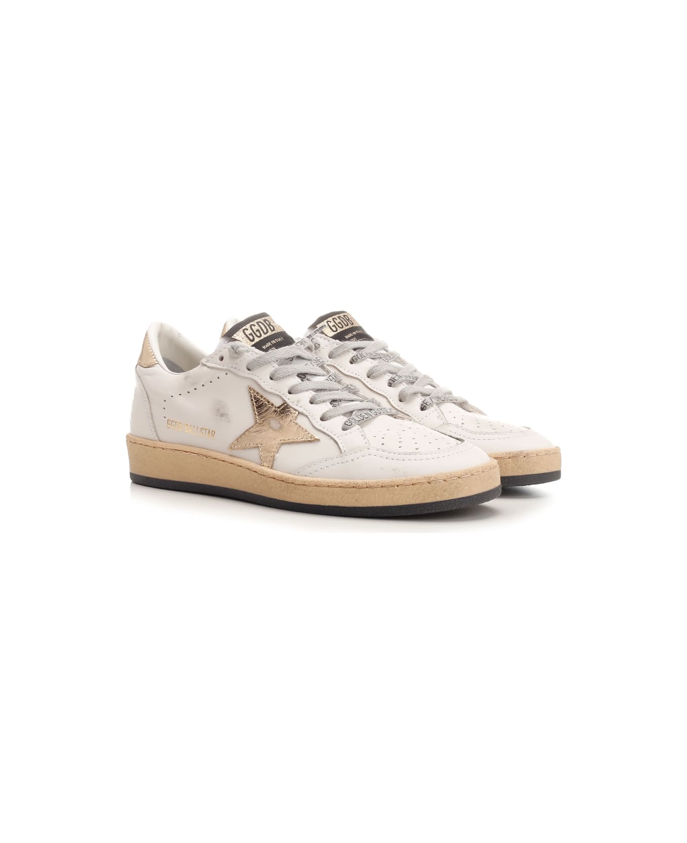 Golden Goose Ball Star Leather Sneakers - Milk/Gold