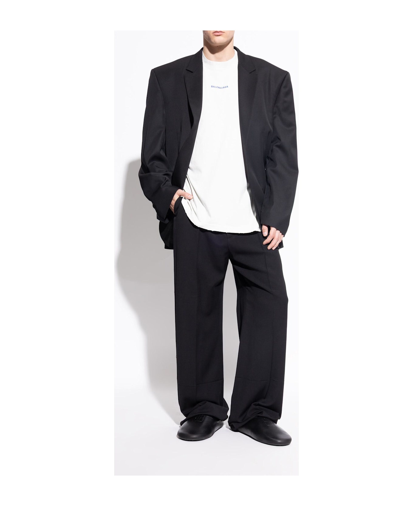 Balenciaga Leather Slides With 'vintage' Effect - BLACK