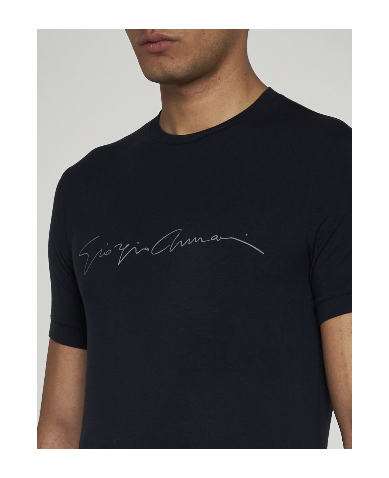 Giorgio Armani Logo Viscose T-shirt - NAVY