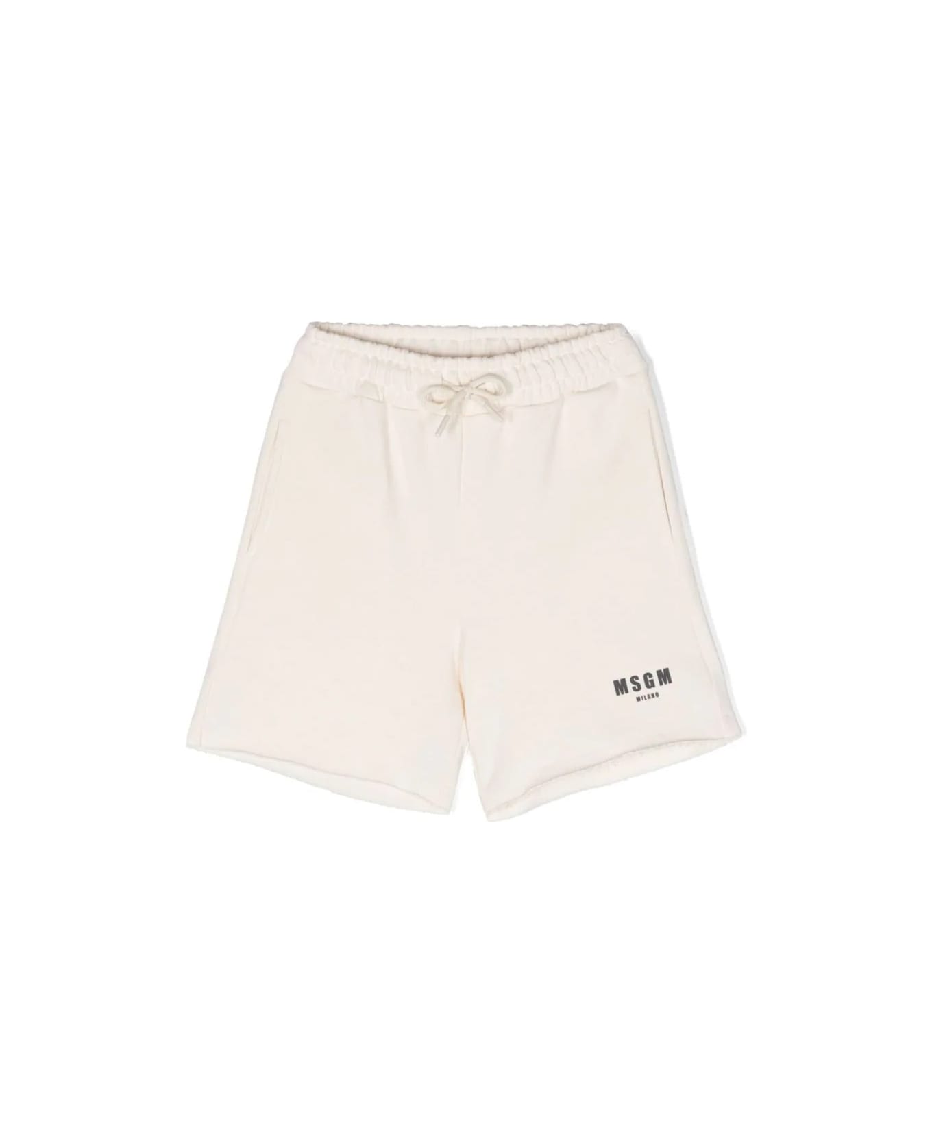 MSGM Cream Shorts With Logo And Drawstring - White