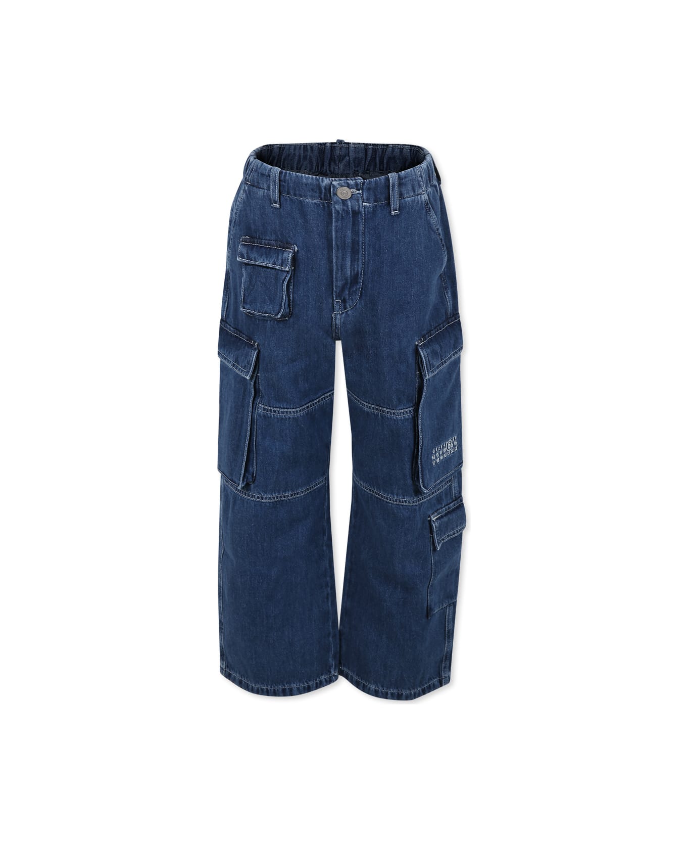 MM6 Maison Margiela Blue Jeans Cargo For Kids With White Logo - Denim