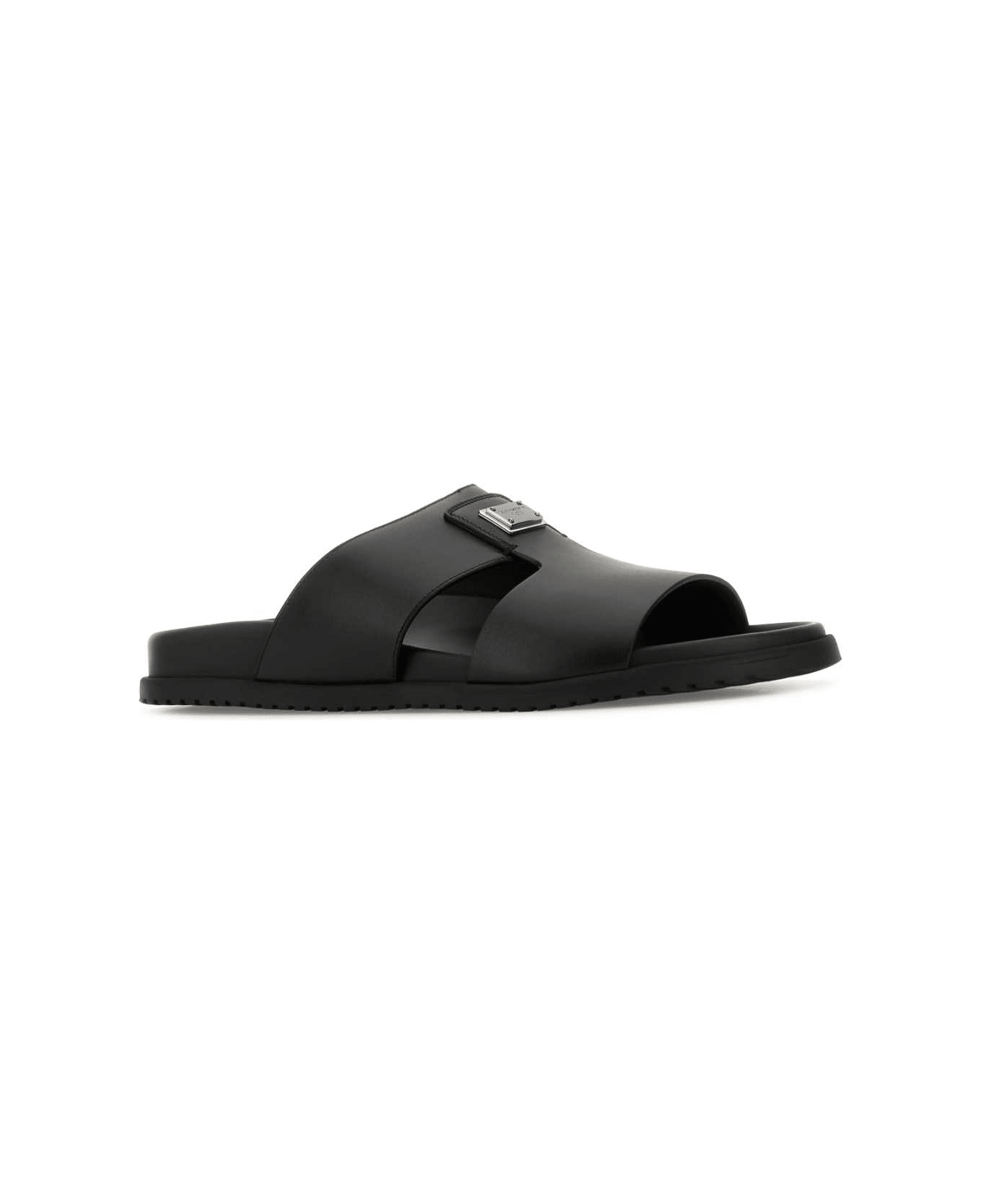 Dolce 
Gabbana Black Leather Slippers - NERO