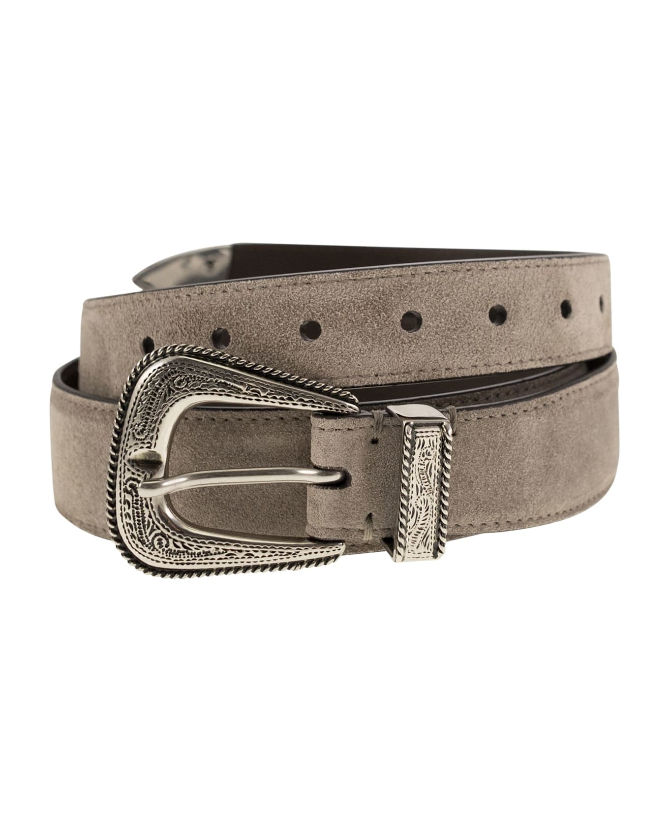 Brunello Cucinelli Inverted Leather Belt With Machined Buckle And Toecap - Turtledove