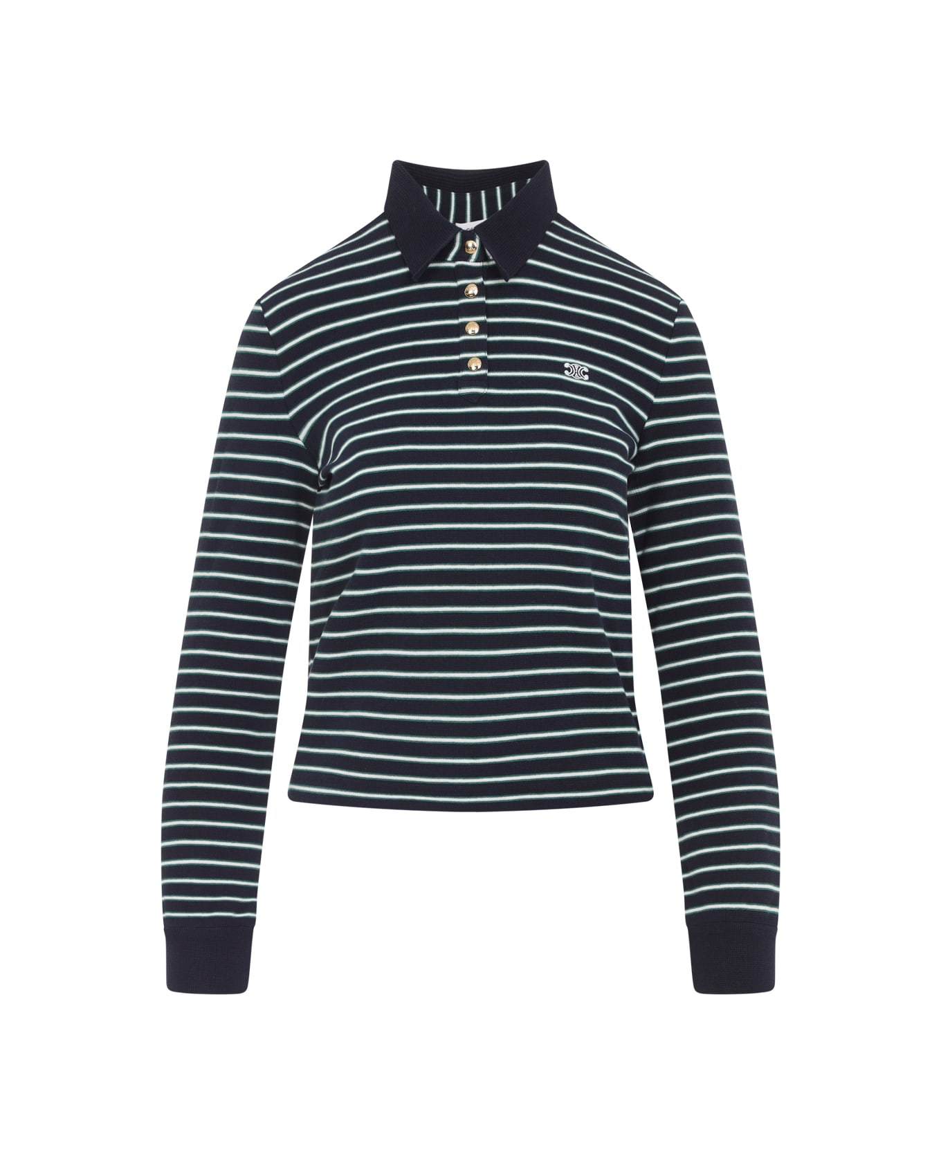 Celine Triomphe Ls Polo - Navy Green Off White