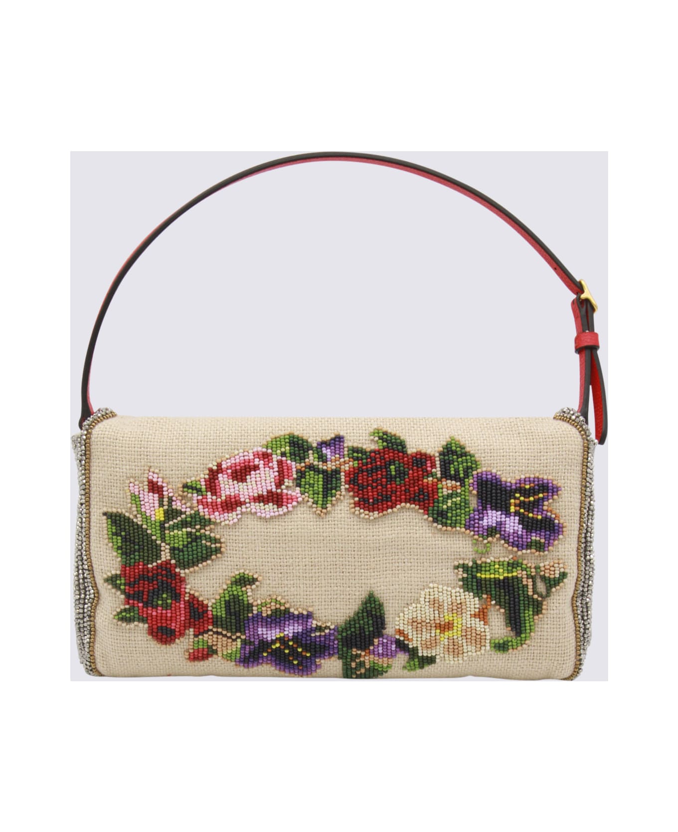 Valentino Garavani White Small Vain Soft Shoulder Bag - Multicolor-naturale/rouge