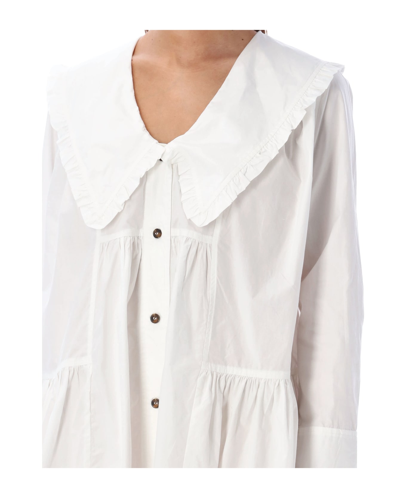 Ganni Wide Mini Shirt Dress - BIRGHT WHITE