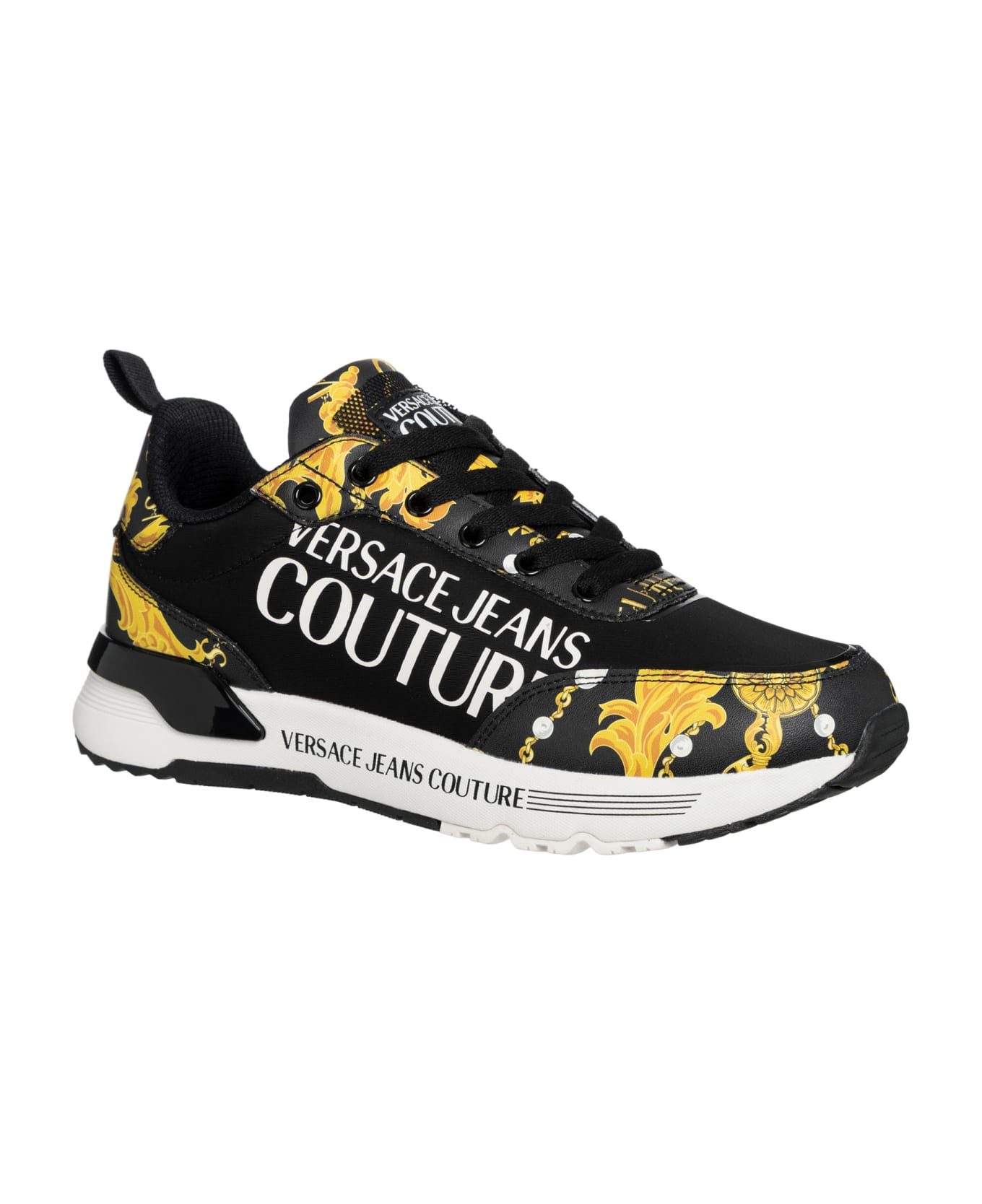 Versace Jeans Couture Dynamic Chain Couture Leather Sneakers - BLACK/GOLD スニーカー
