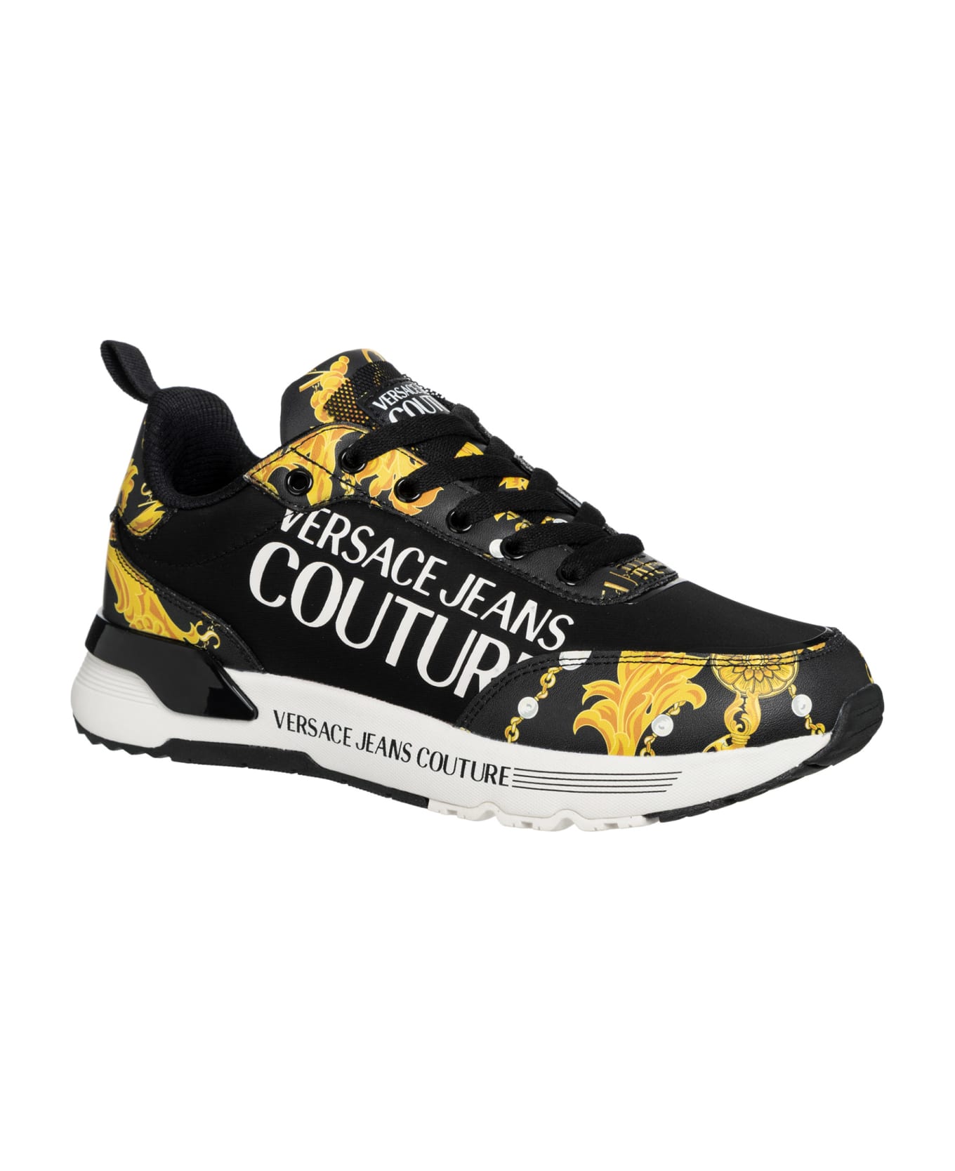 Versace Jeans Couture Dynamic Chain Couture Leather Sneakers - BLACK/GOLD