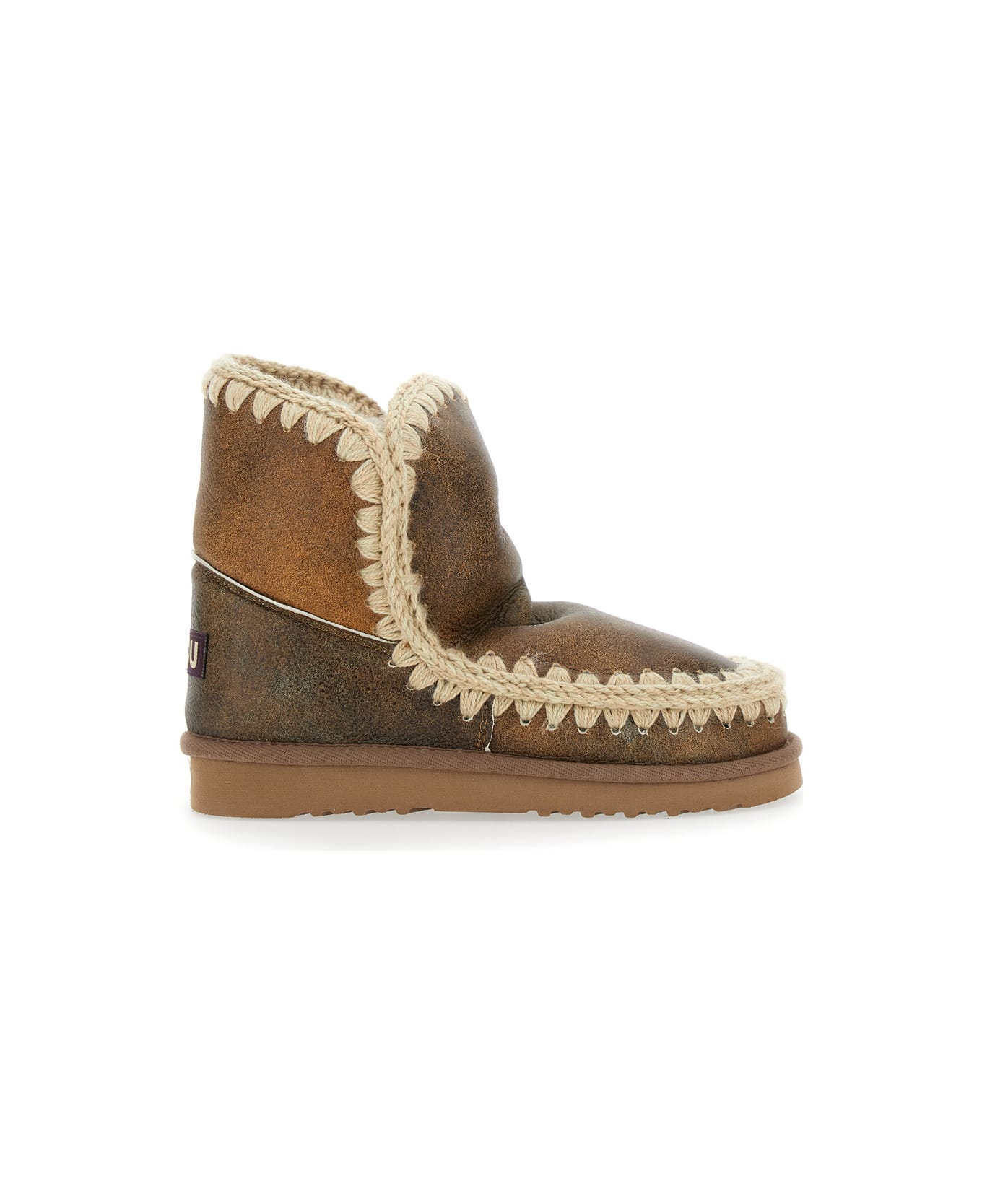 Mou 
eskimo
 Brown Ankle Boots With Crochet Details And Logo Patch On The Rear In Suede Woman - Brown