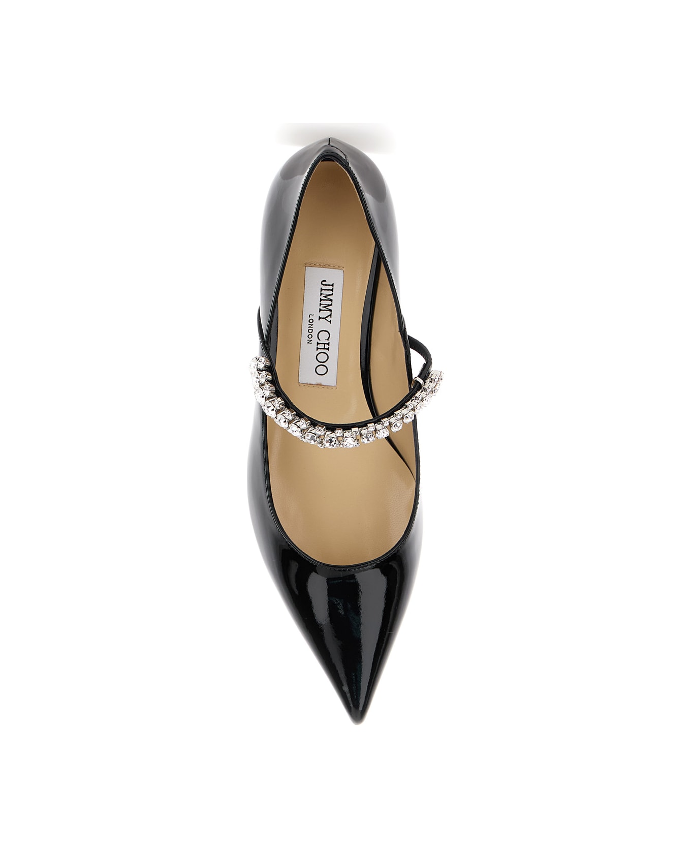 Jimmy Choo Black Ballet Flats With Crystals On Strap In Patent Leather Woman - Black