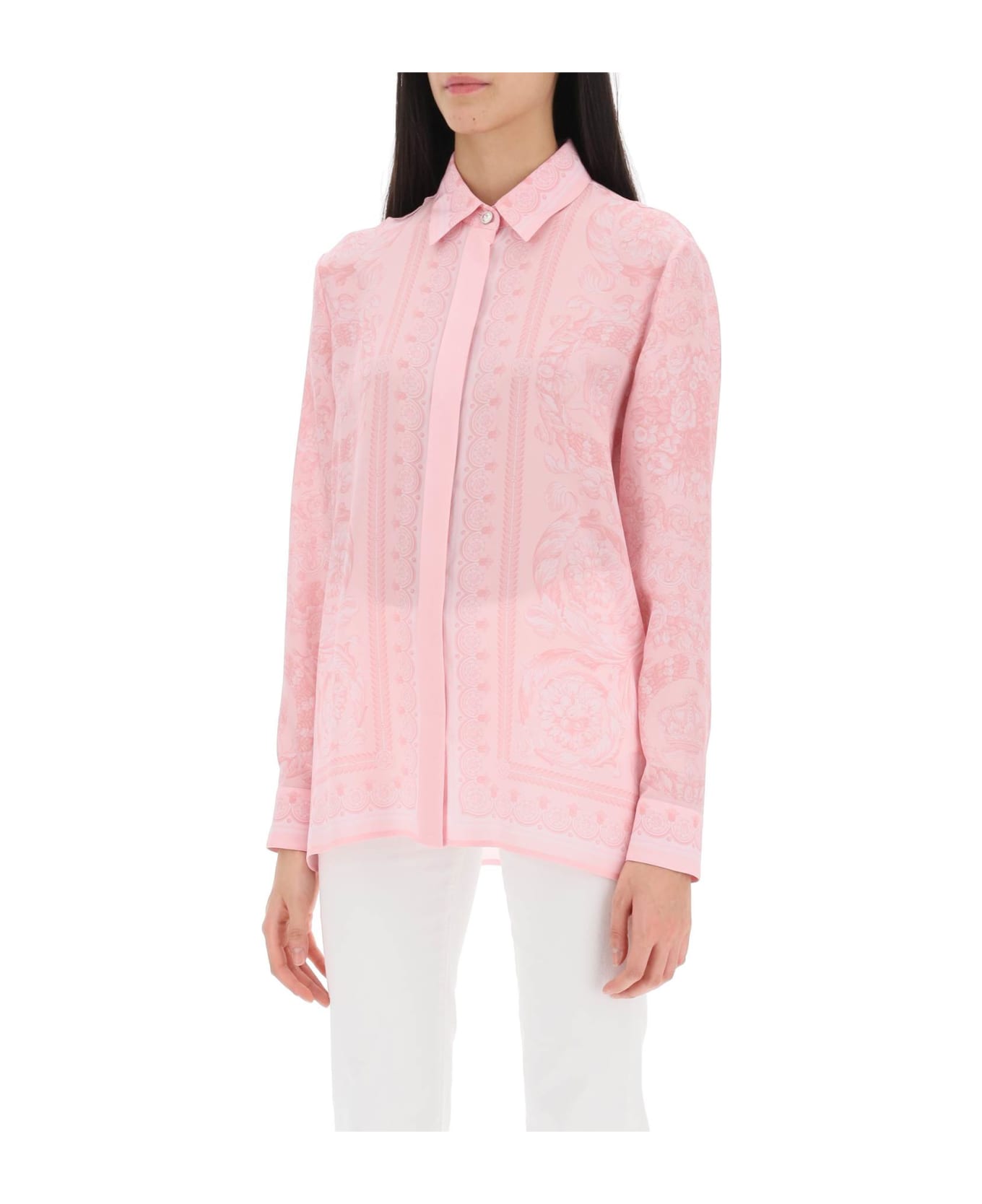 Versace 'barocco' Pink Silk Shirt - Pink
