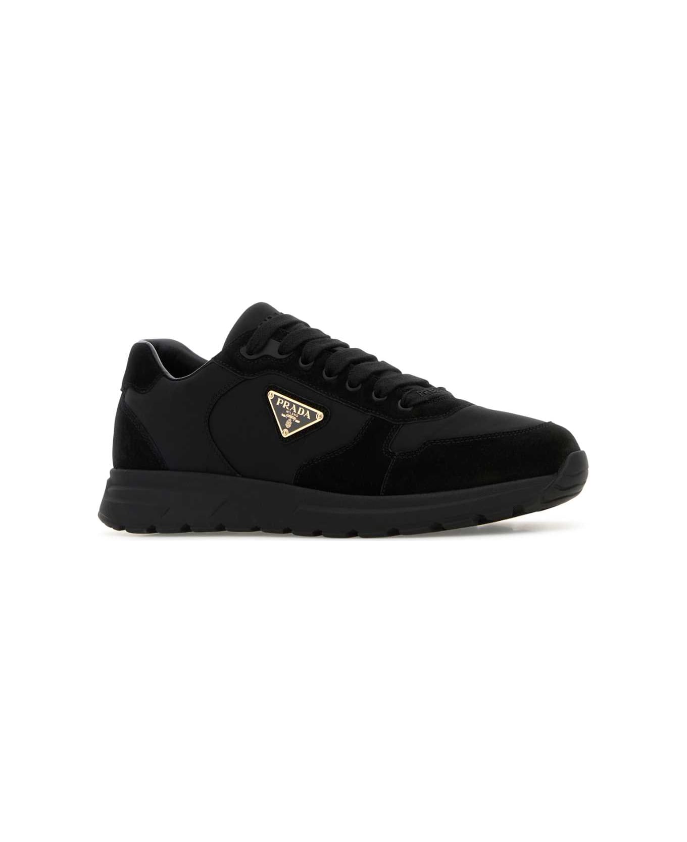 Prada Black Re-nylon And Suede Prax Sneakers - NERO