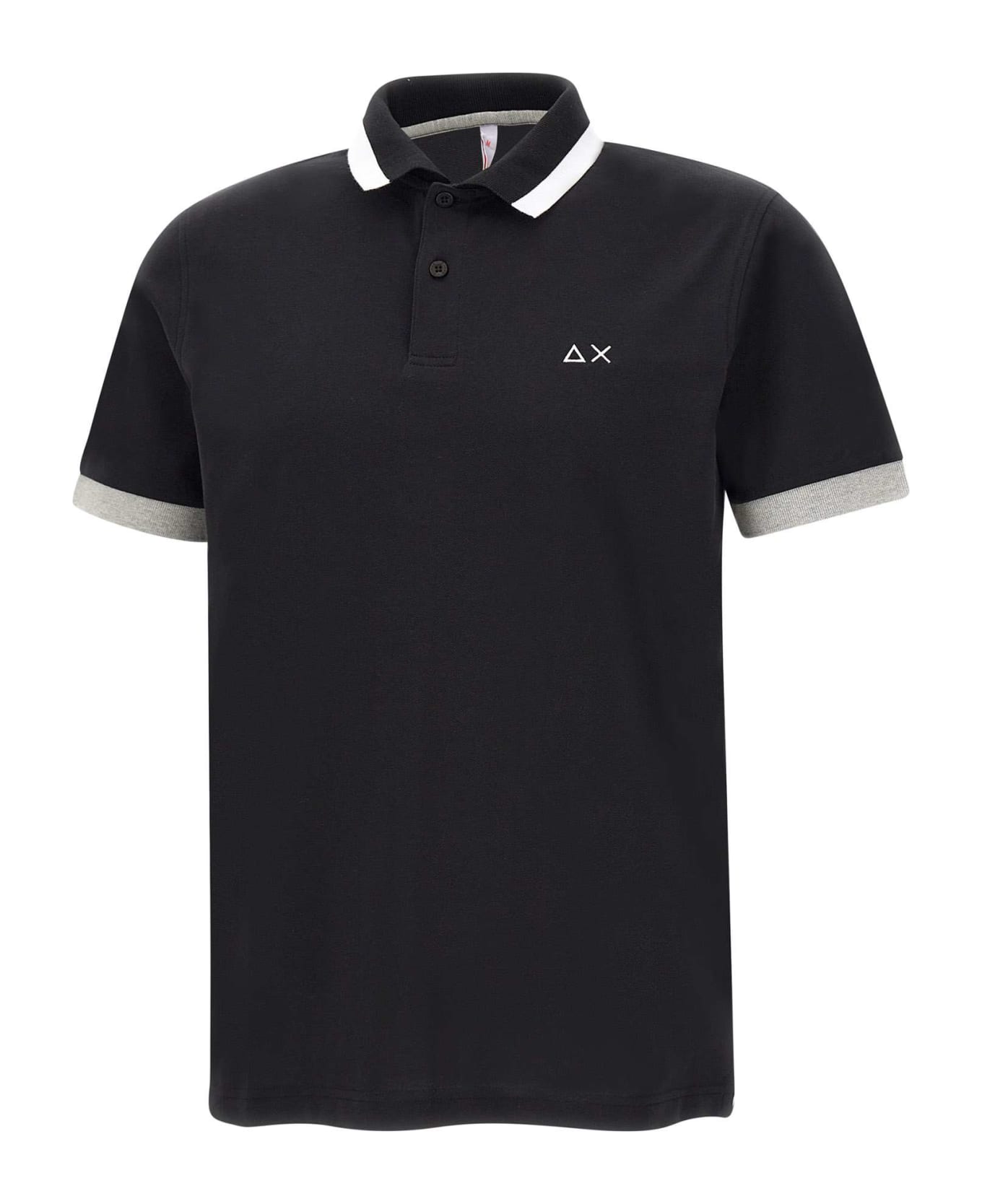 Sun 68 "big Stripe" Cotton Polo Shirt - BLACK ポロシャツ