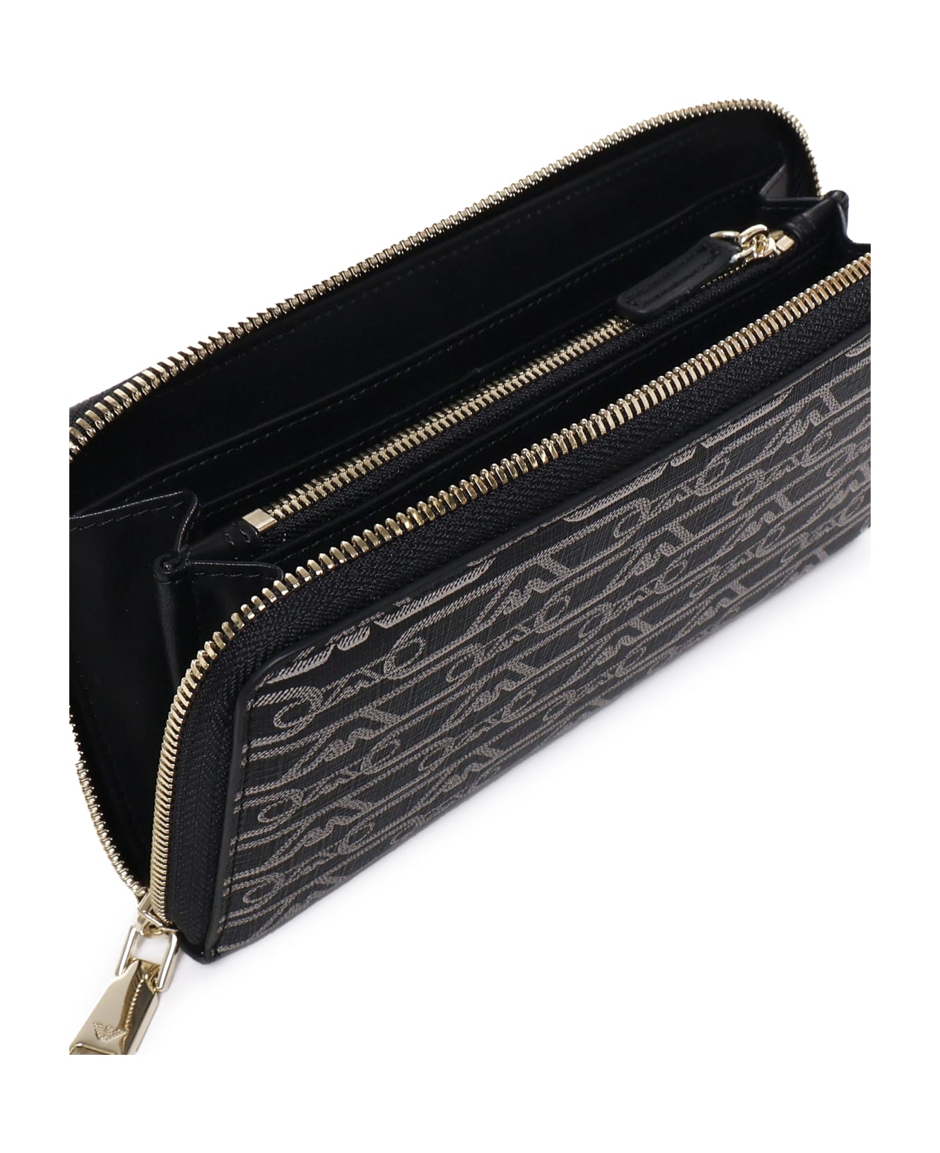 Emporio Armani Zip Around Eagle All Over Wallet Emporio Armani - NERO-ECRU