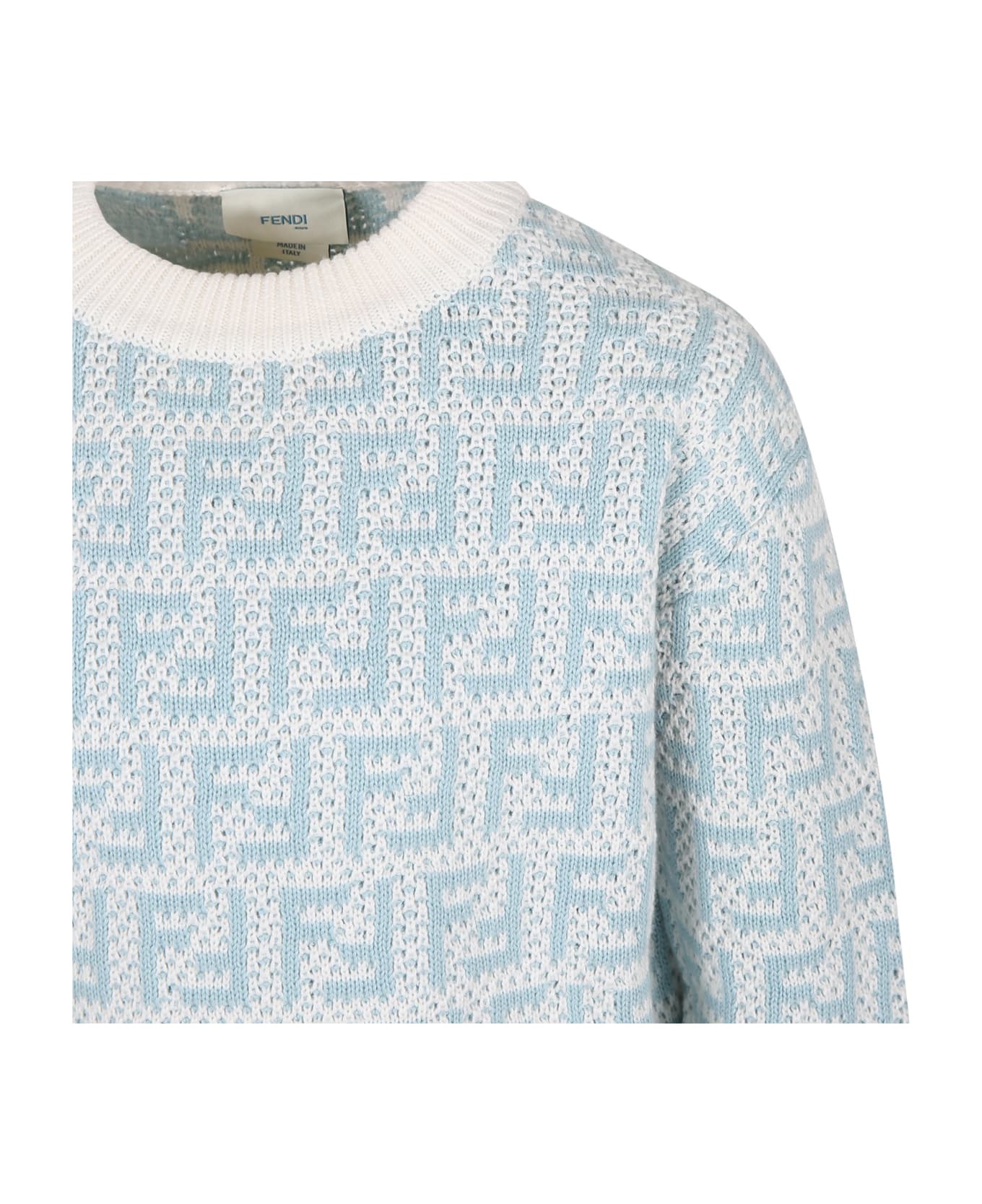 Fendi Light Blue Sweater For Kids With Double F - Light Blue ニットウェア＆スウェットシャツ