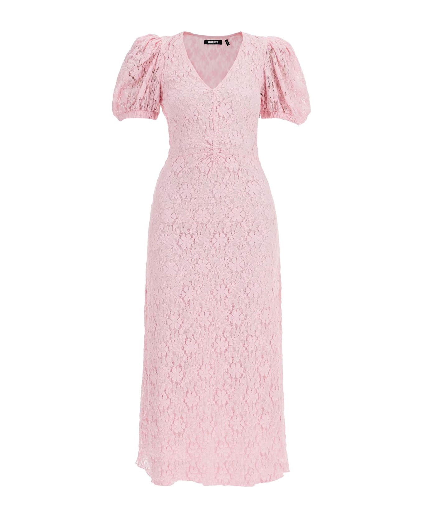 Rotate by Birger Christensen Lace Midi Dress With Puff Sleeves - FAIRY TALE (Pink)