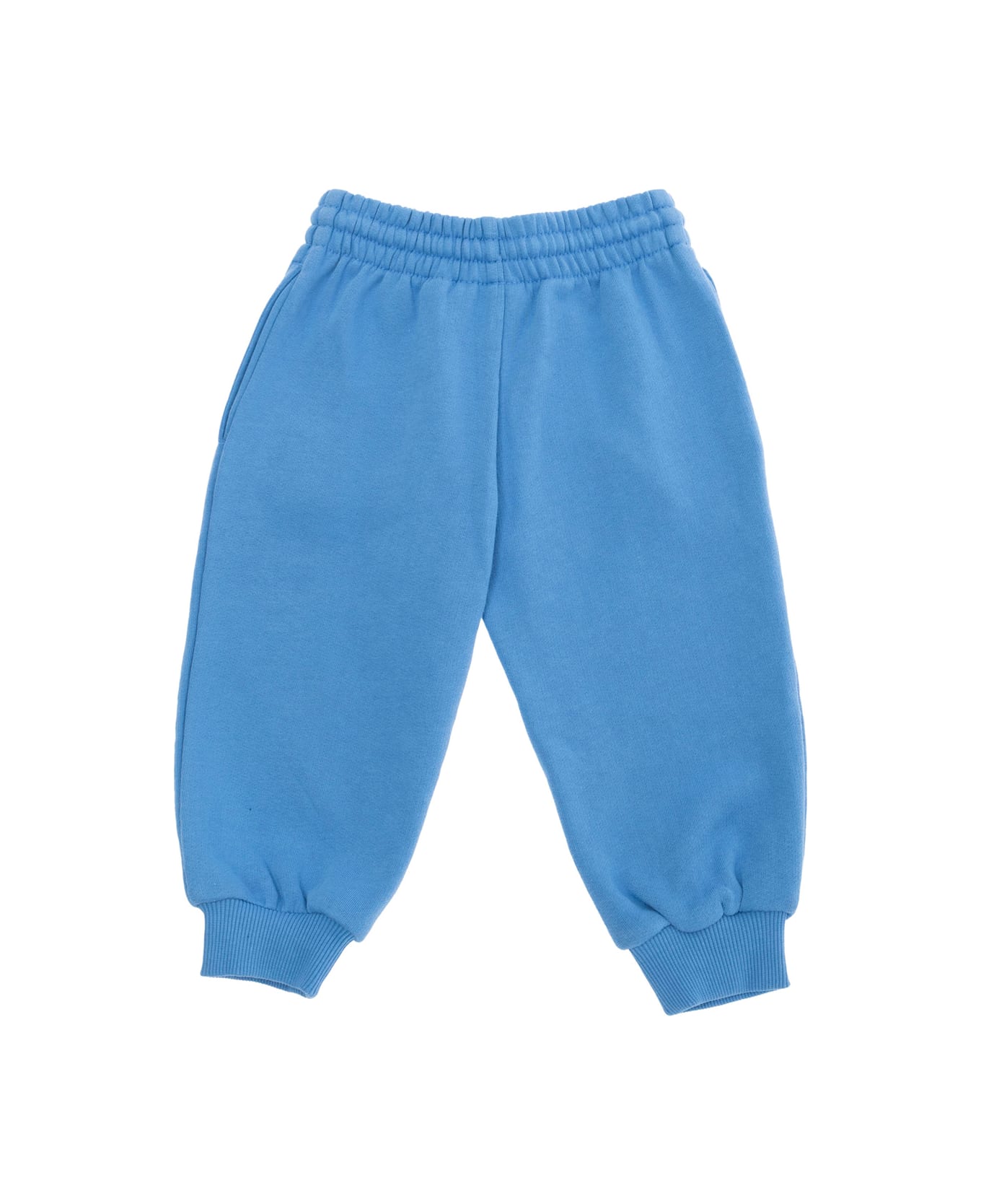 Mini Rodini Light Blue Trousers With Elastic Waist And Front Embroidery In Cotton Baby - Light blue