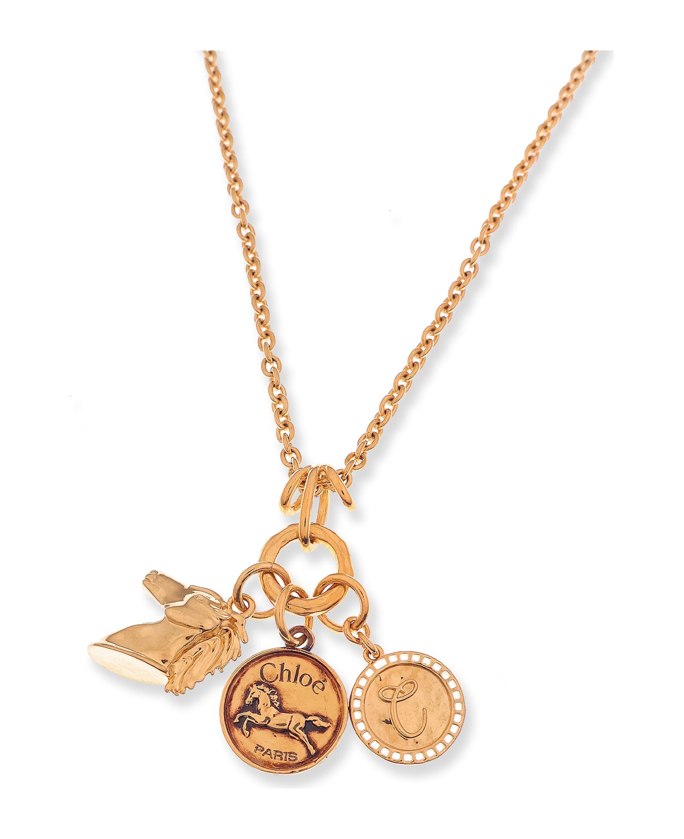 Chloé Brass Necklace With Charms - Vintage Gold