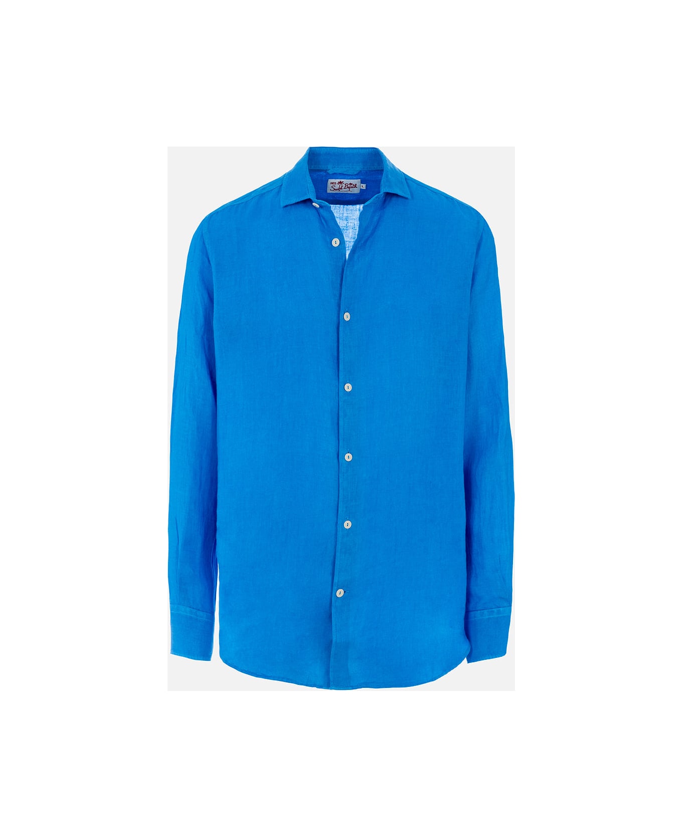 MC2 Saint Barth Man Watercolor Bluette Linen Shirt Pamplona - SKY