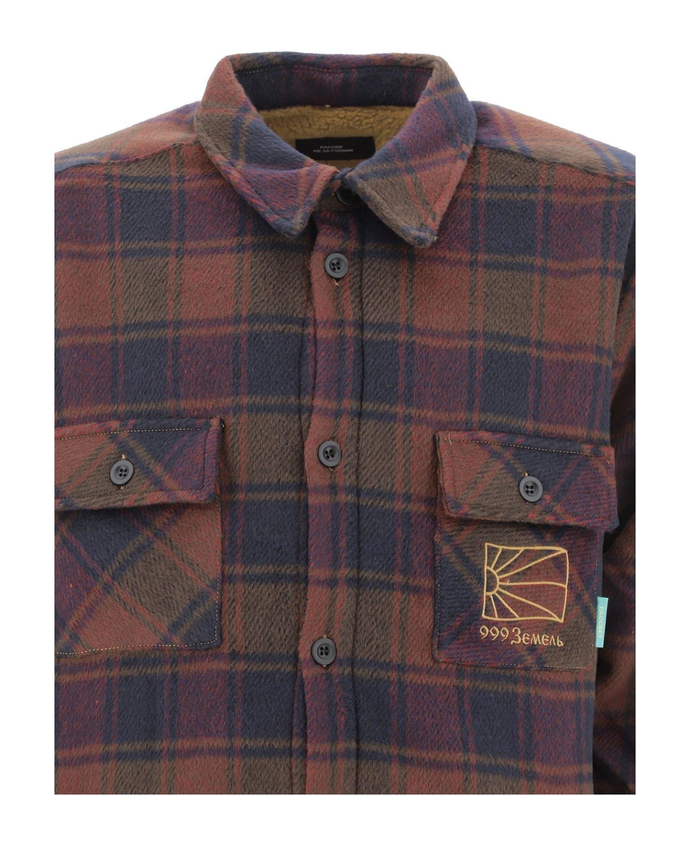 PACCBET Logo Embroidered Check Shirt Jacket - NAVY ジャケット