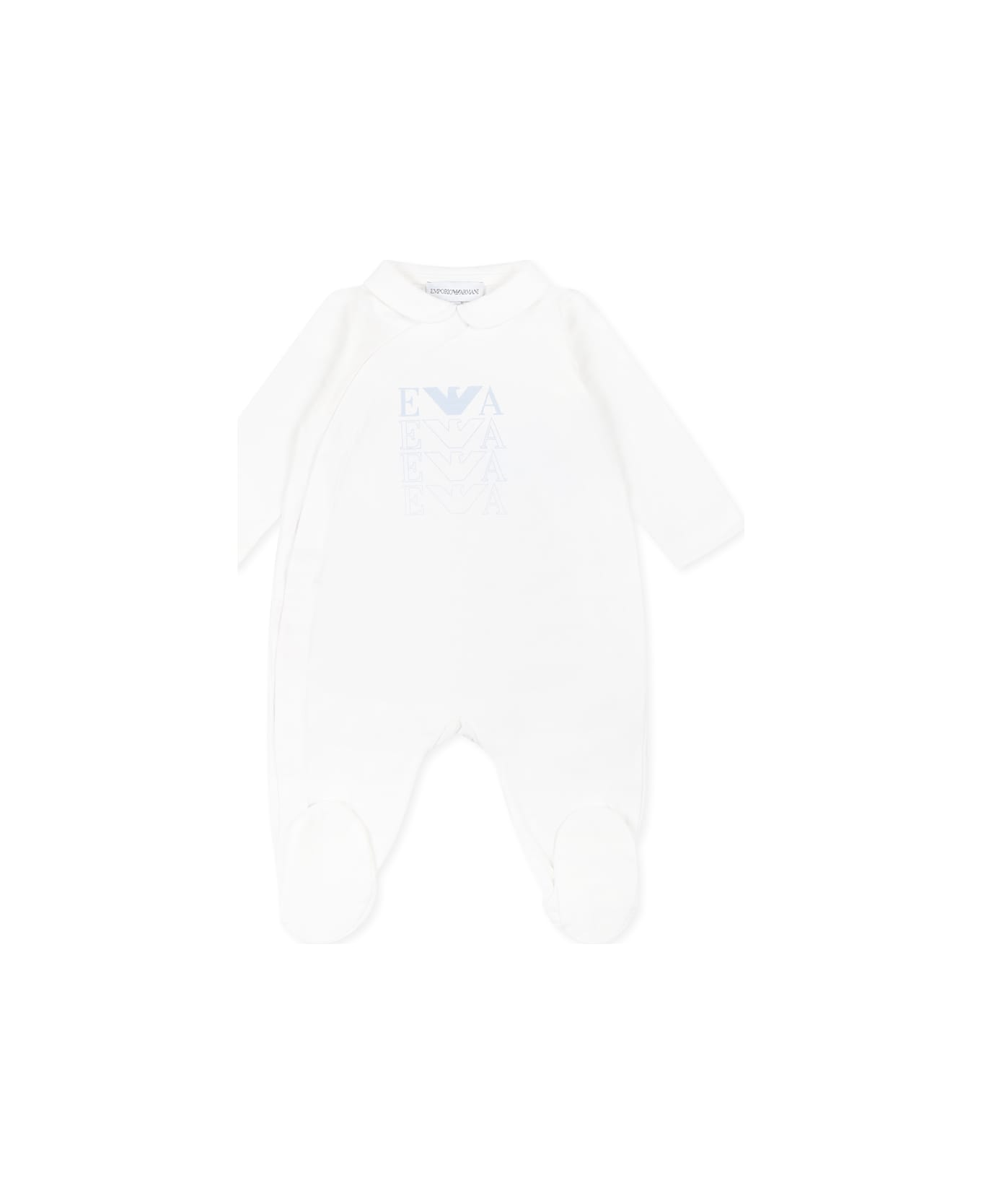 Emporio Armani White Babygrow For Baby Boy With Eagle - White