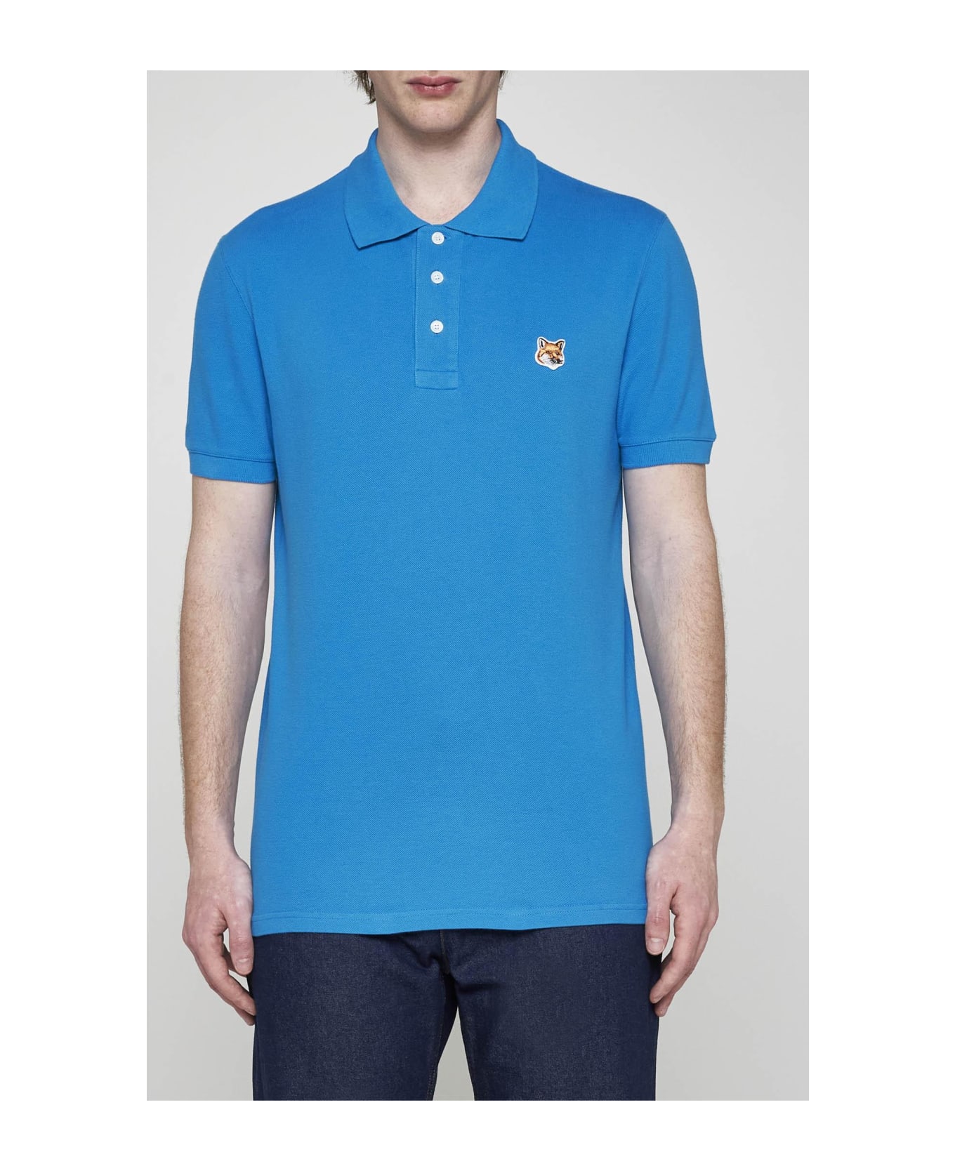 Maison Kitsuné Fox Head Patch Cotton Polo Shirt - Blue