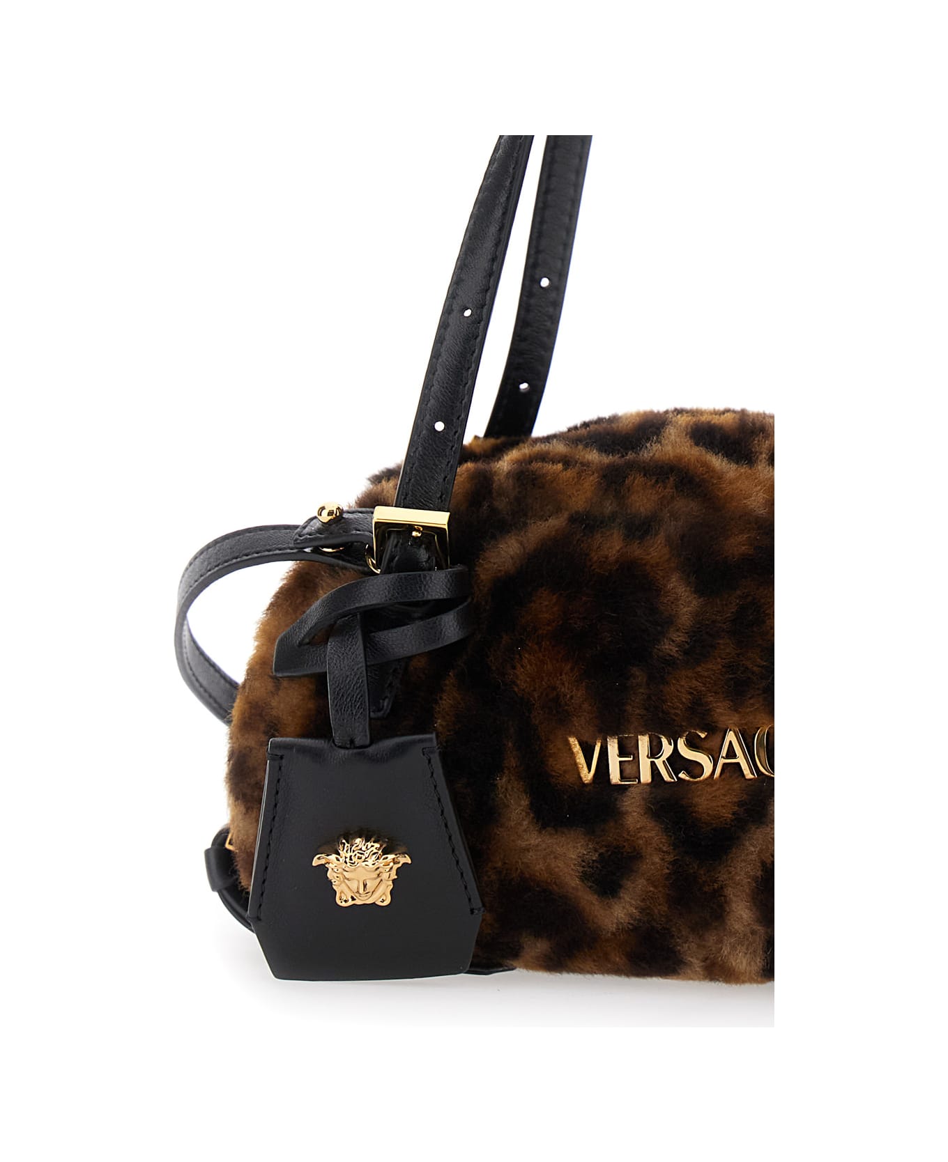 Versace Brown Shoulder Bag With Logo Lettering On The Front And Medusa Plaque In Leather And Fur Woman - Brown