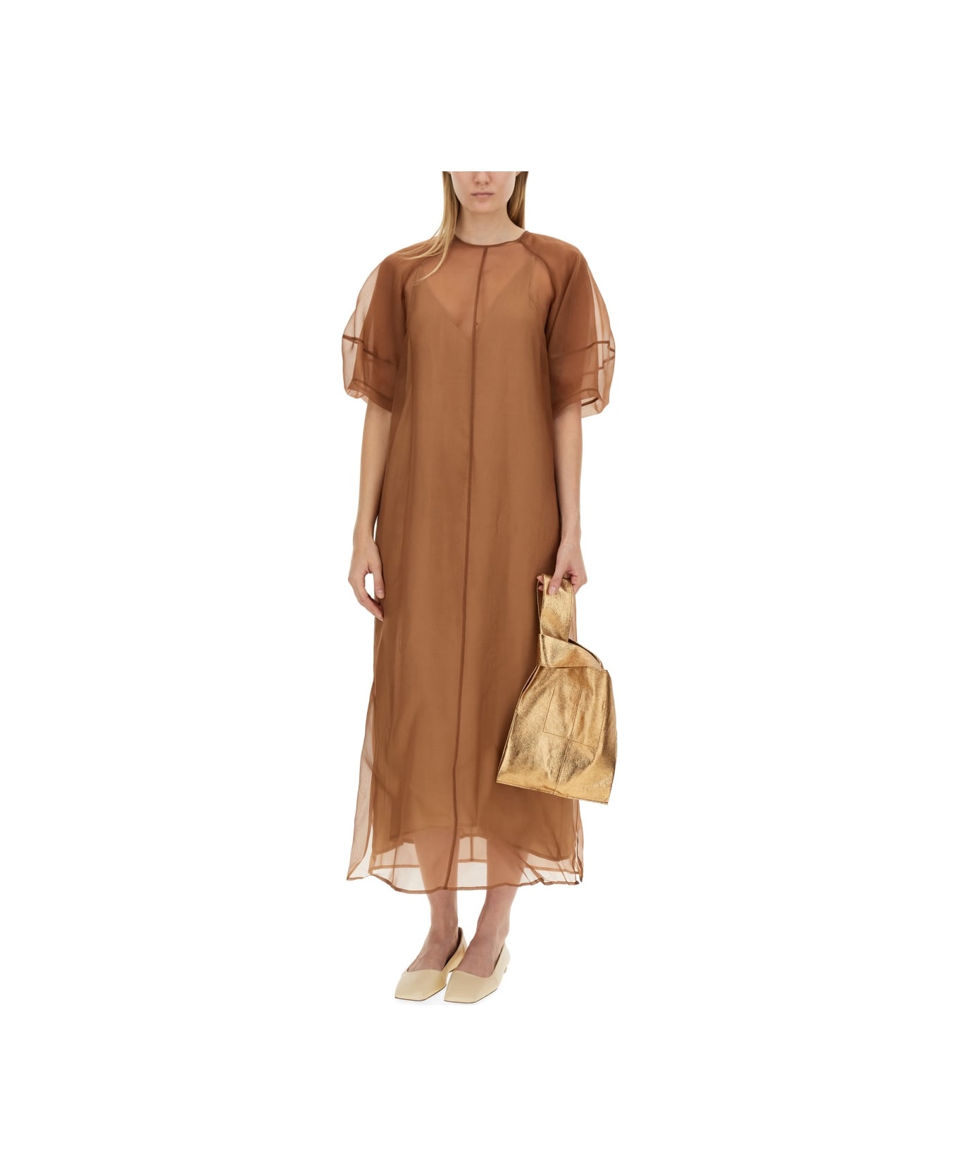 Alysi Transparent Longuette Dress - BROWN