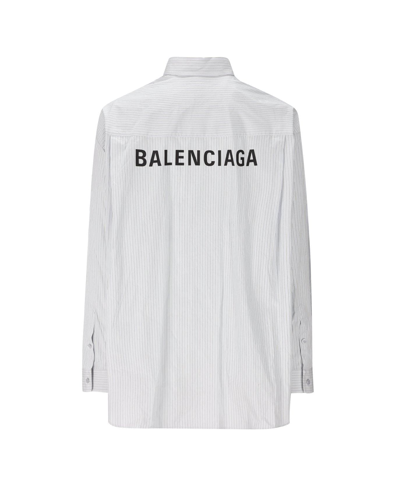 Balenciaga Logo Printed Oversized Shirt - LIGHT BLUE/WHITE