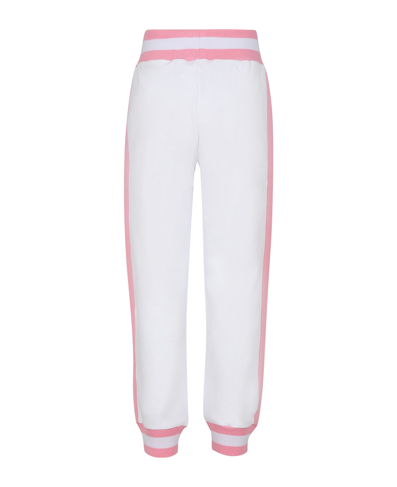 Monnalisa White Trousers For Girl With Writing And Rhinestone - White ボトムス