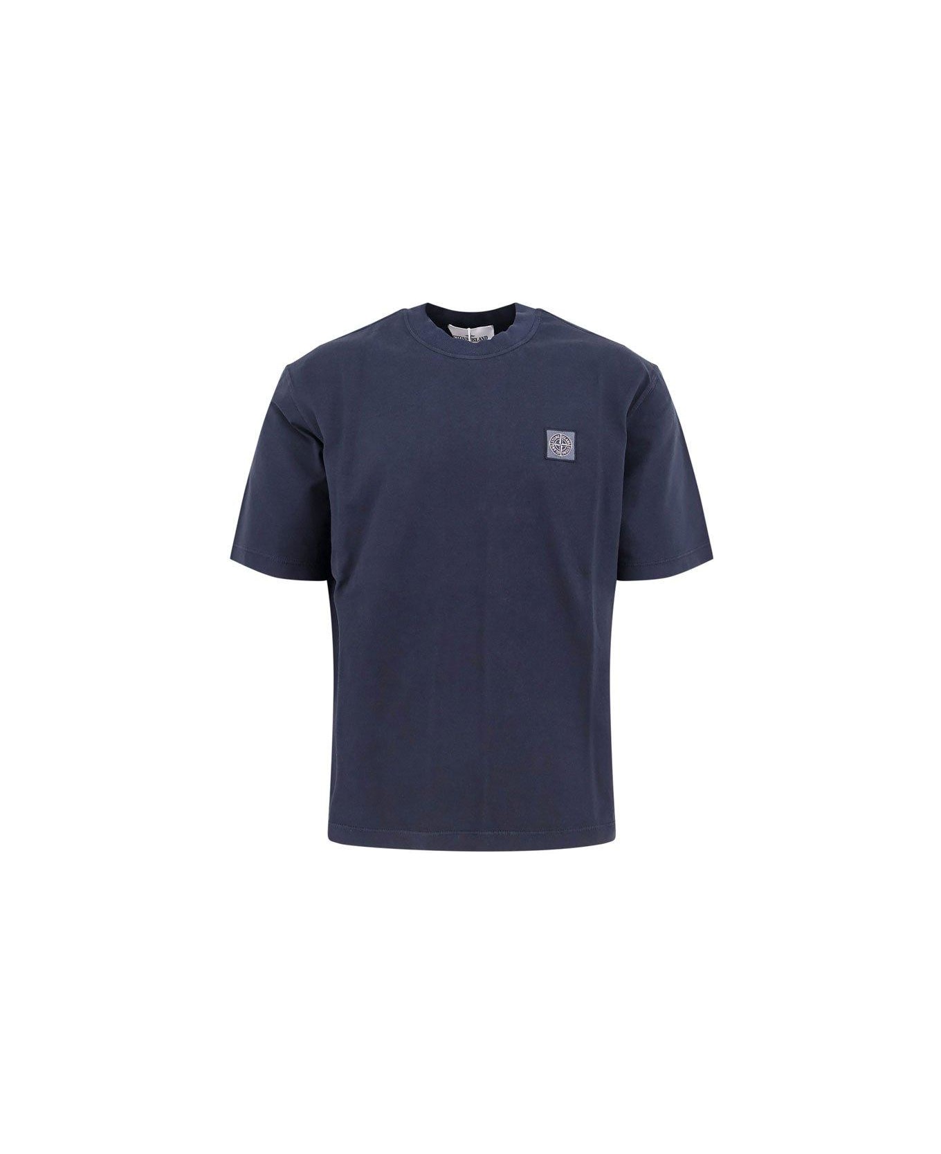 Stone Island Logo Patch Short-sleeved T-shirt - Navy Blue